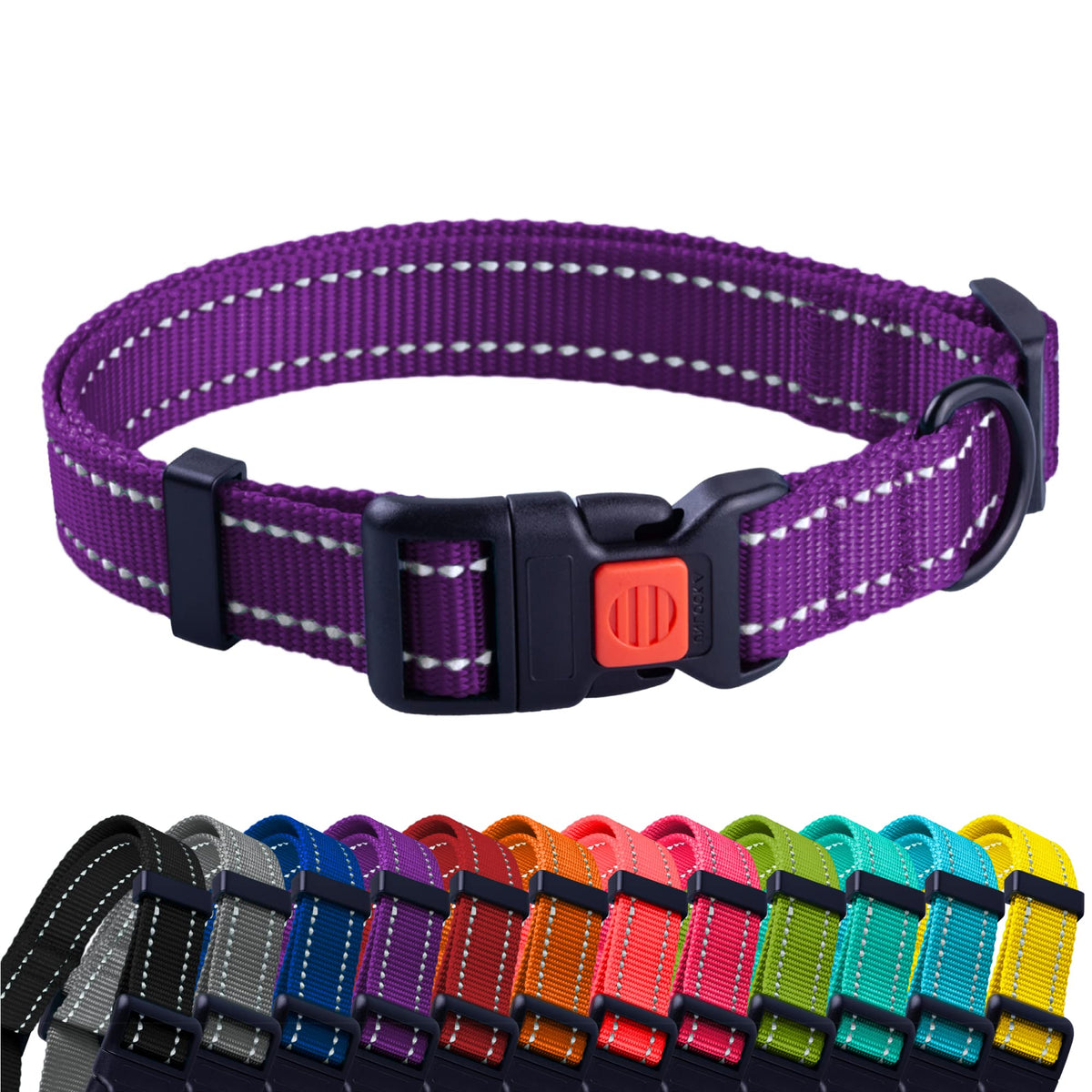 Collardirect Reflective Dog Collar For A Small, Medium, Large Dog Or Puppy With A Quick Release Buckle - Boy And Girl - Nylon Suitable For Swimming (18-26 Inch, Purple)