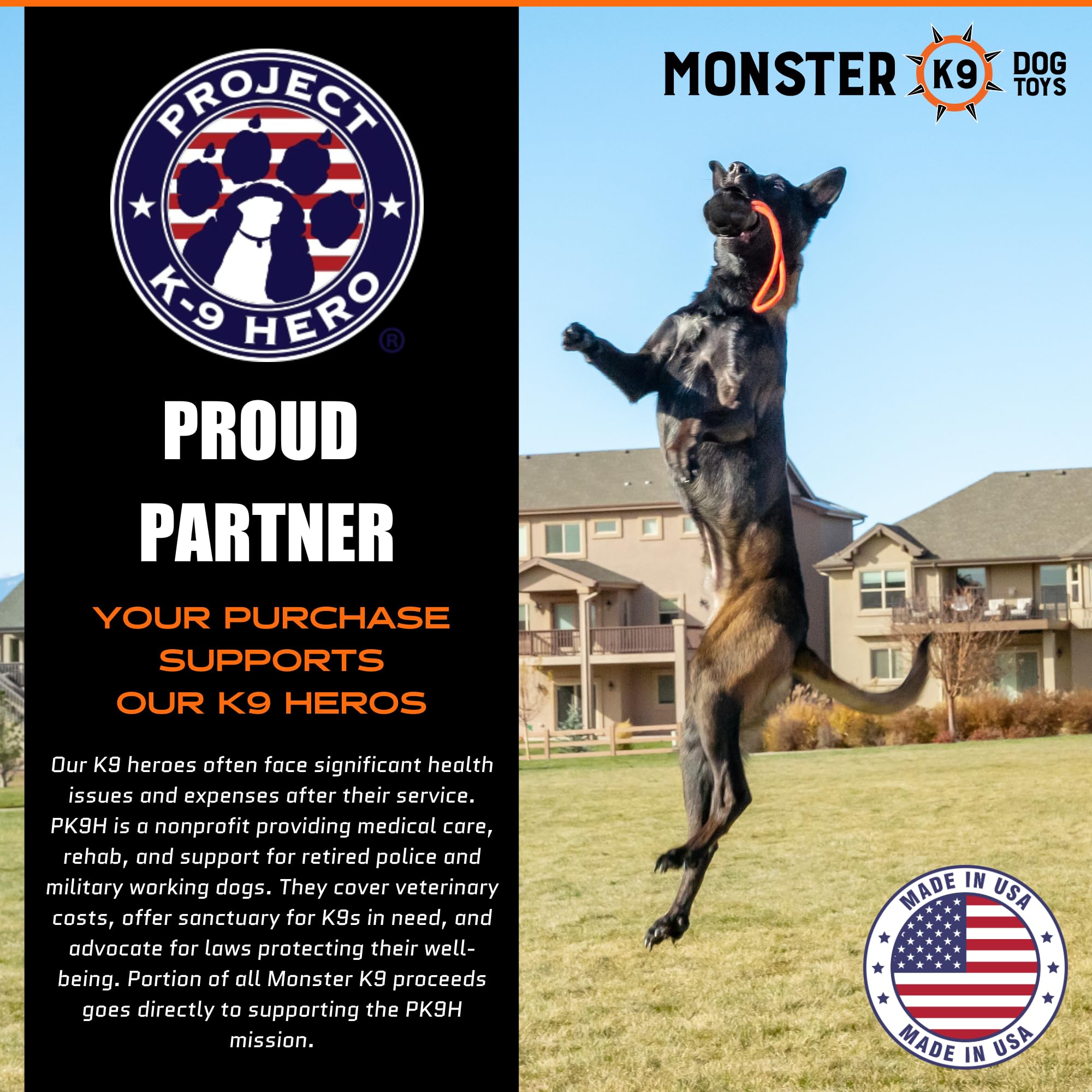 Monster K9 Xl Dog Ball - Lifetime Replacement - Medium & Large Breeds - Aggressive Chewers - Chew, Tug, & Fetch Dog Toy - Made I