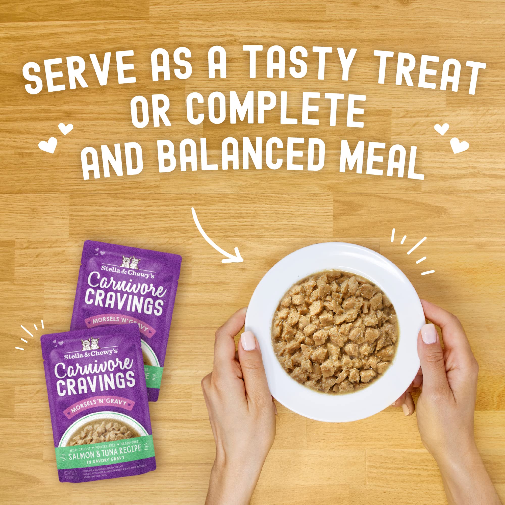 Stella & Chewys Carnivore Cravings Morsels & Gravy Salmon & Tuna Recipe Wet Cat Food Pouches - (2.8 Ounce Pouch, Case of 24)