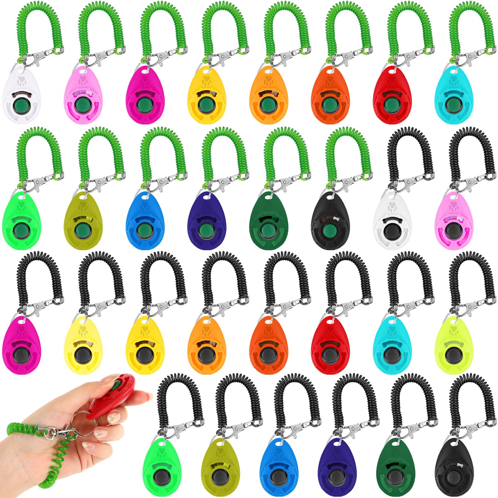 Hiboom 30 Pcs Dog Training Clicker Bulk Colorful Pet Training Clicker Cat Animal Trainer Clicker with Wrist Strap for Pet Dog Ca
