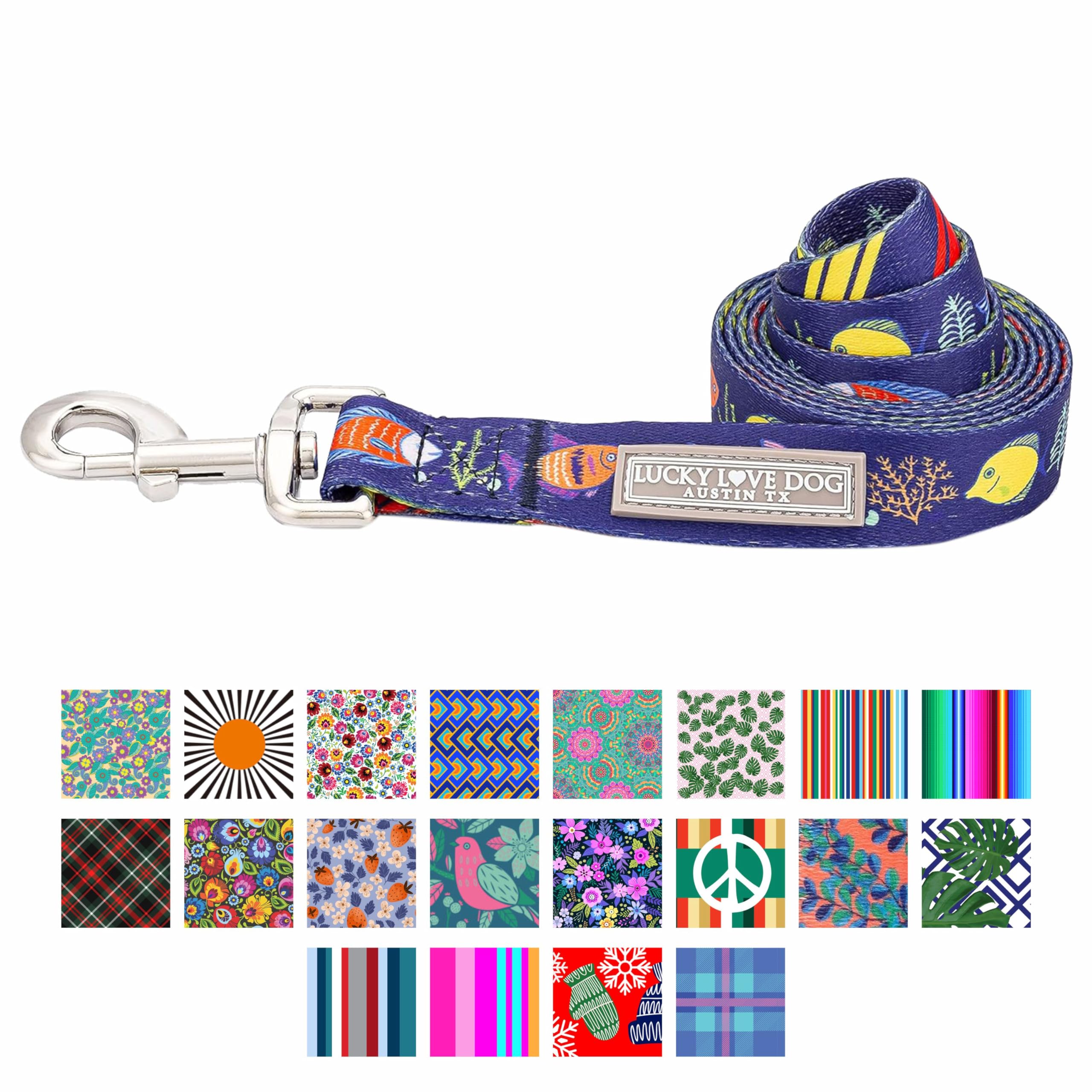 Mackey Small Dog Leash - Tropical Fish Pattern, Blue Color, Durable & Long Lasting