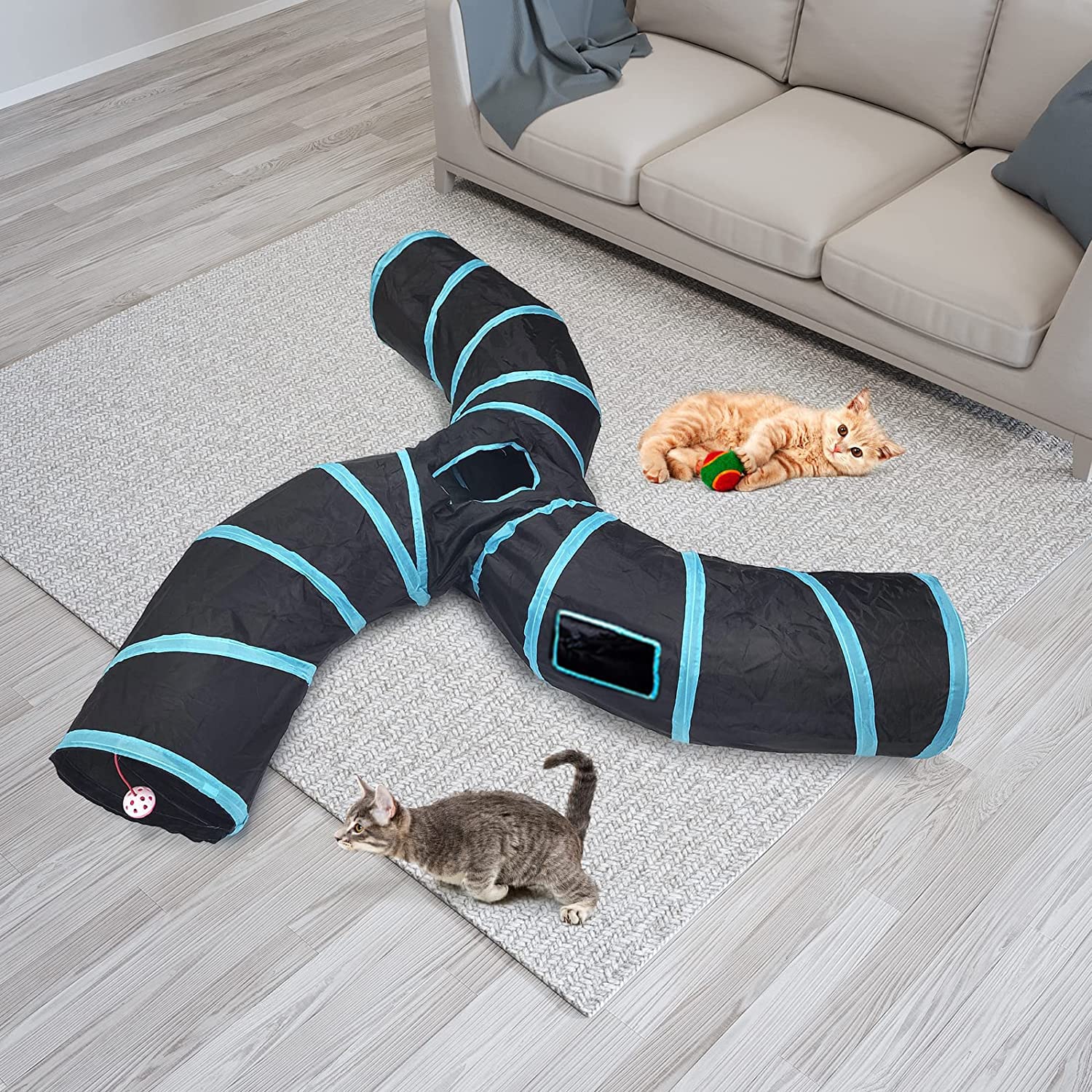 Cat Tunnel,3 Way Large Collapsible Tunnels Tube Upgrade With 4 Peek Hole,S-Shaped Maze House Play Toy Interactive Cat Toy For Ca