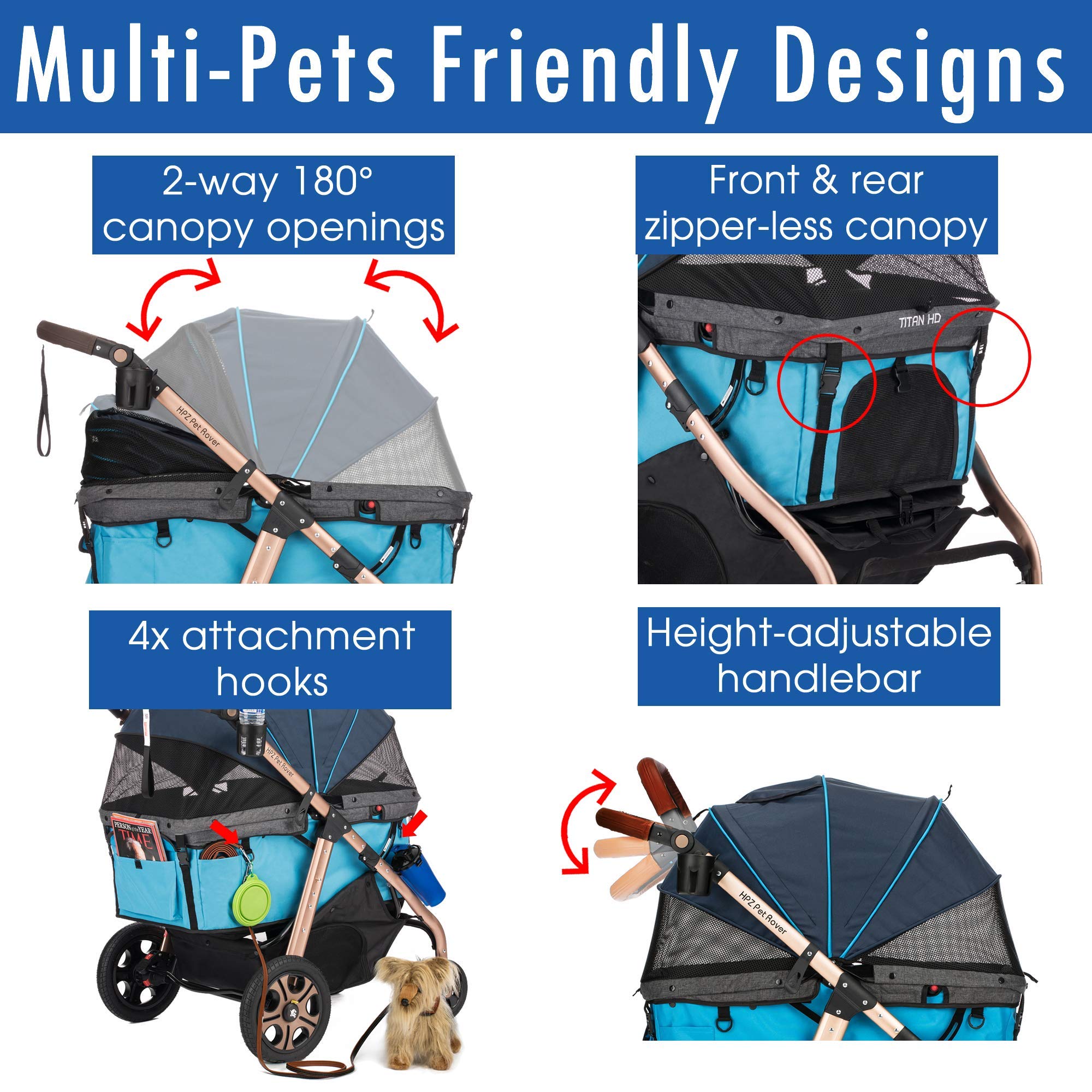 Hpz Pet Rover Titan-Hd Premium Super-Sized Dog/Cat/Pet Stroller Suv Travel Carriage/W Access Ramp/100Lbs Capacity/Pumpless Rubbe