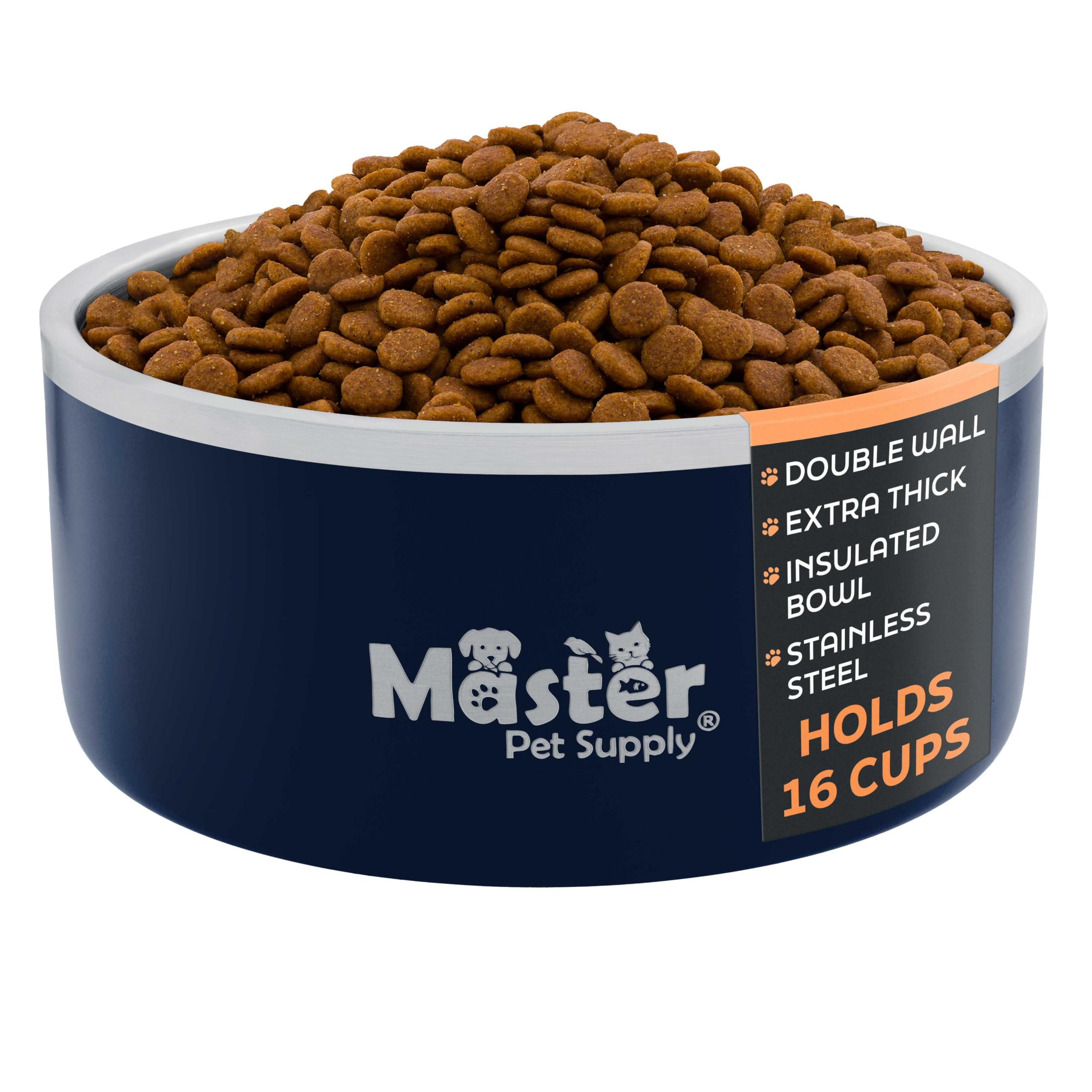 Master Pet Supply Stainless Steel Dog Bowls - 128 oz, Heavy Duty - Navy Blue, Double Wall Extra-Thick Insulated, Non-Slip Pet Wa