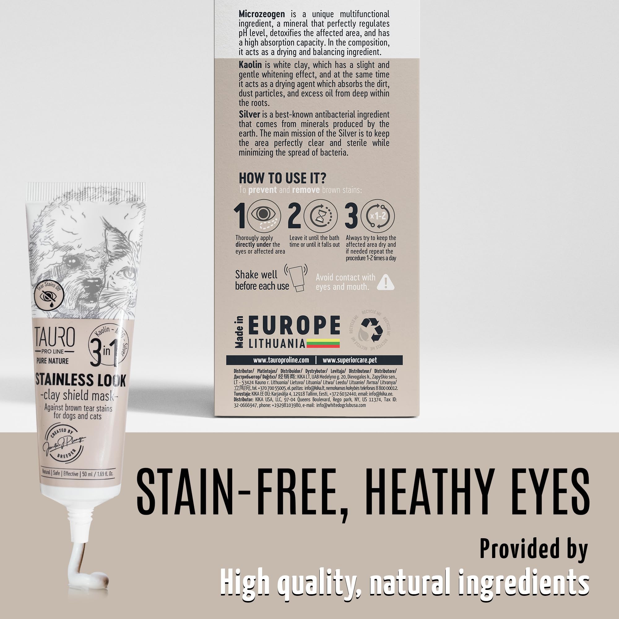 Tauro Proline Pure Nature Stainless Look Clay Shield Mask Grooming Product Ideal For All Dogs And Cats Eyes, Ears, Mouth Area Su