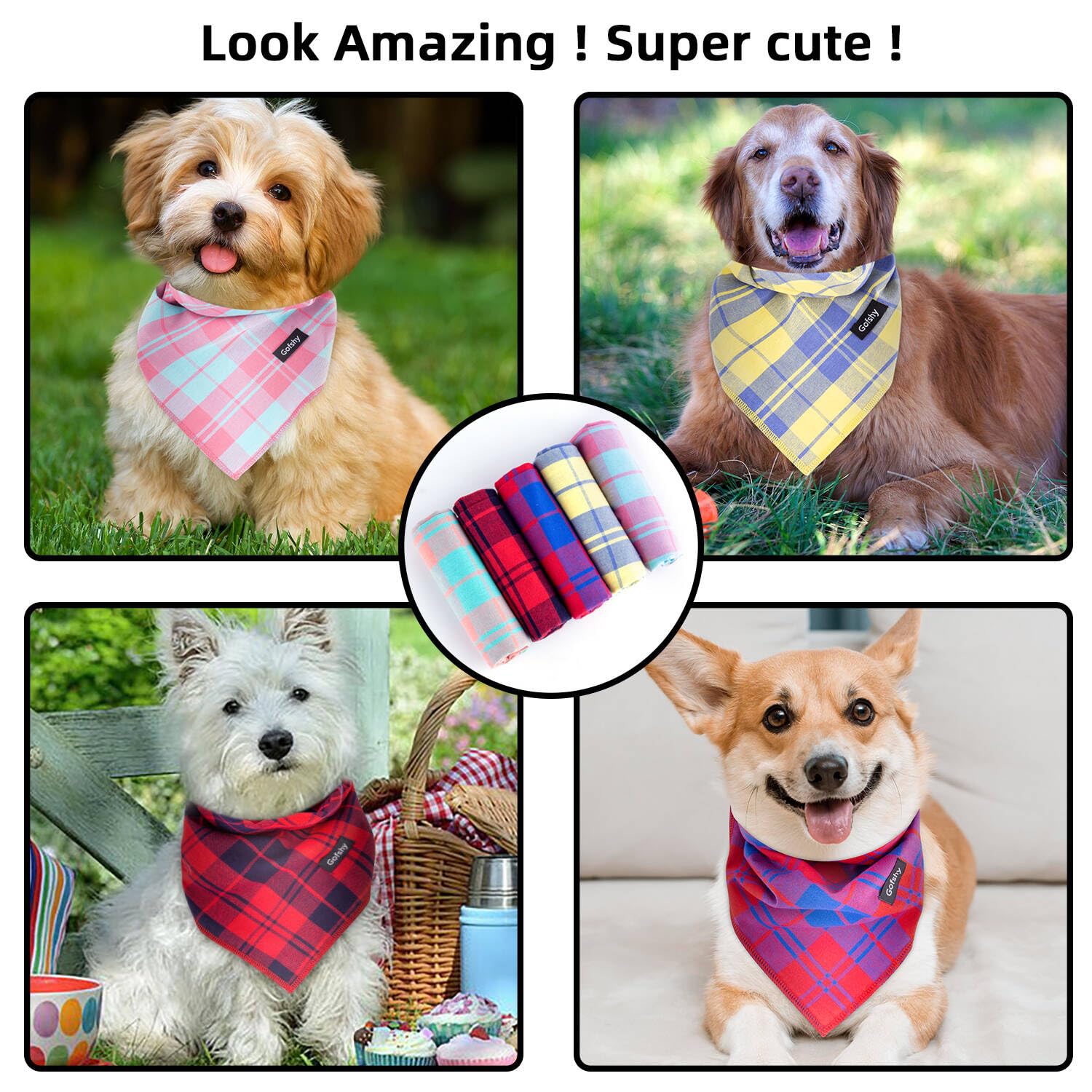 Gofshy Spring Dog Bandana Xlarge-Dog Scarf Vibrant Color Orange Green Plaid Printing Adjustable Bib Handkerchief Accessories For Large Dogs (Xl)