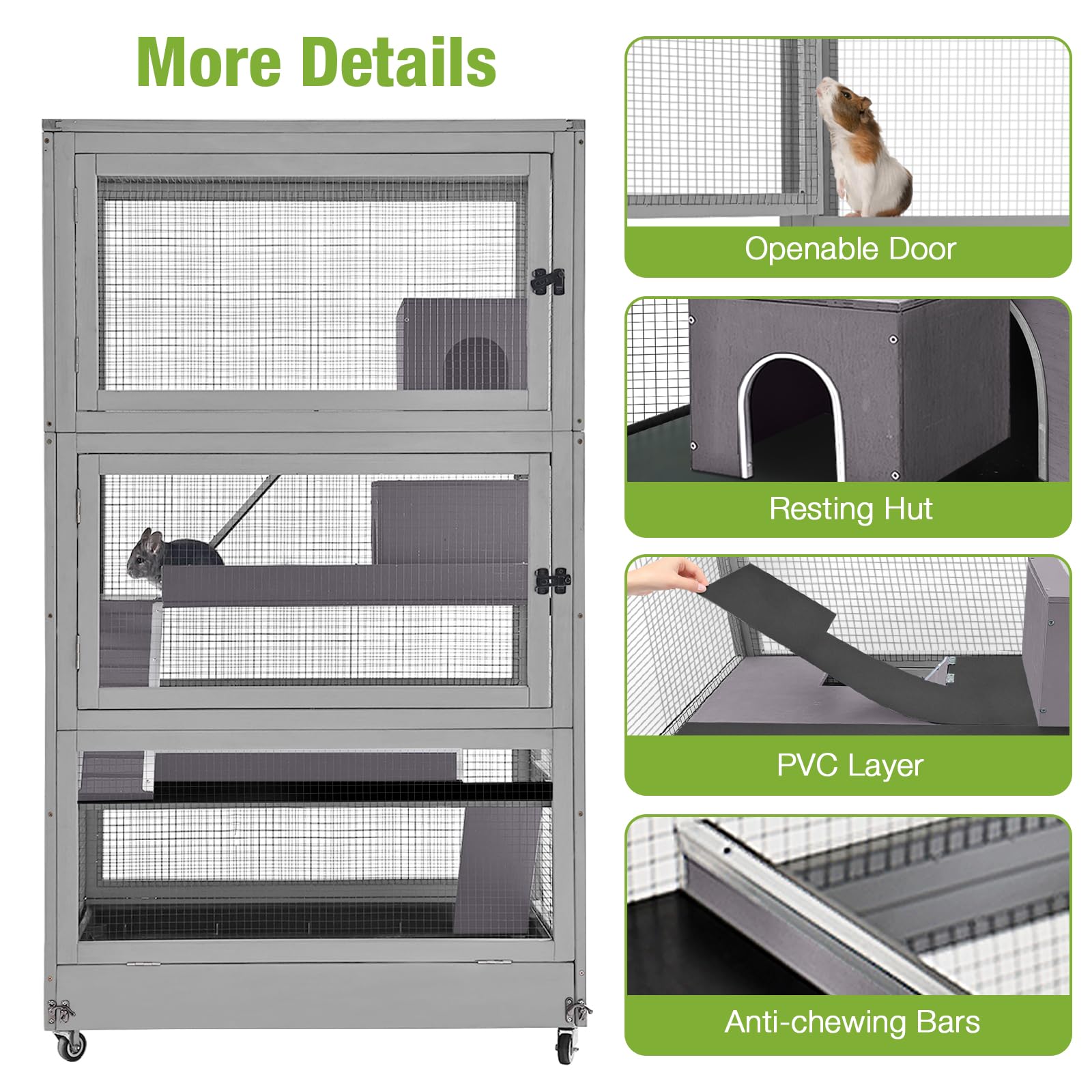 Gutinneen Chinchilla Cage Ferret Cage - Large Critter Nation Cage With Chew-Proof Aluminium Edge & Pvc Layer, Brake Wheels Movea