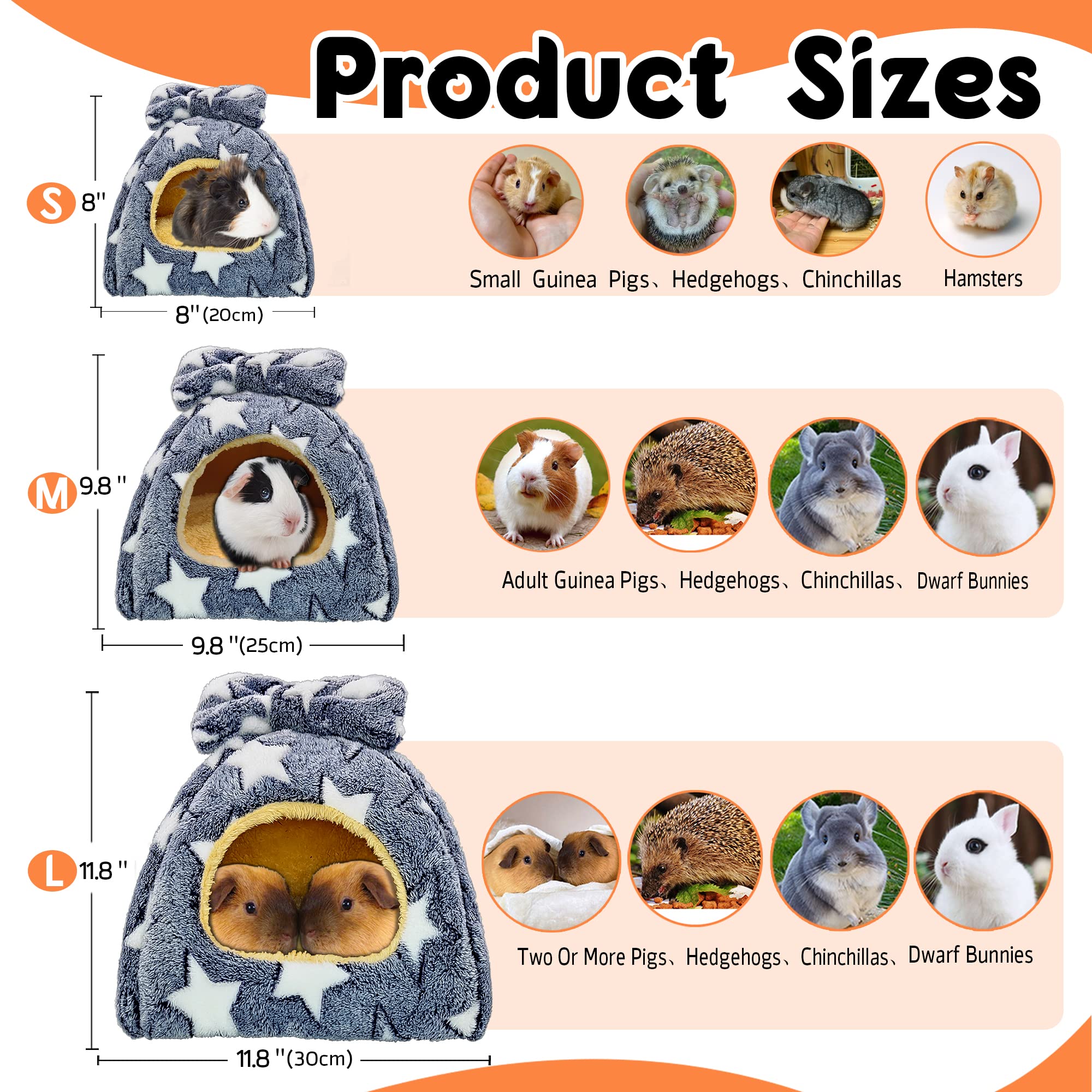 Ginidear Guinea Pig Bed, Guinea Pig Hideout House Accessories Warm Bed For Small Animals Hamsters Chinchillas Dwarf Bunnies Hedgehogs. M, Grey Stars.