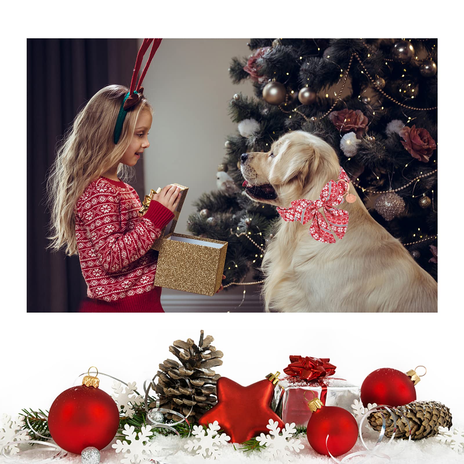 Up Urara Pup Christmas Dog Collar With Bow Tie, Cotton Christmas Bowtie Collar For Medium Girl Boy Dog, Red Dog Collar Bowtie Wi