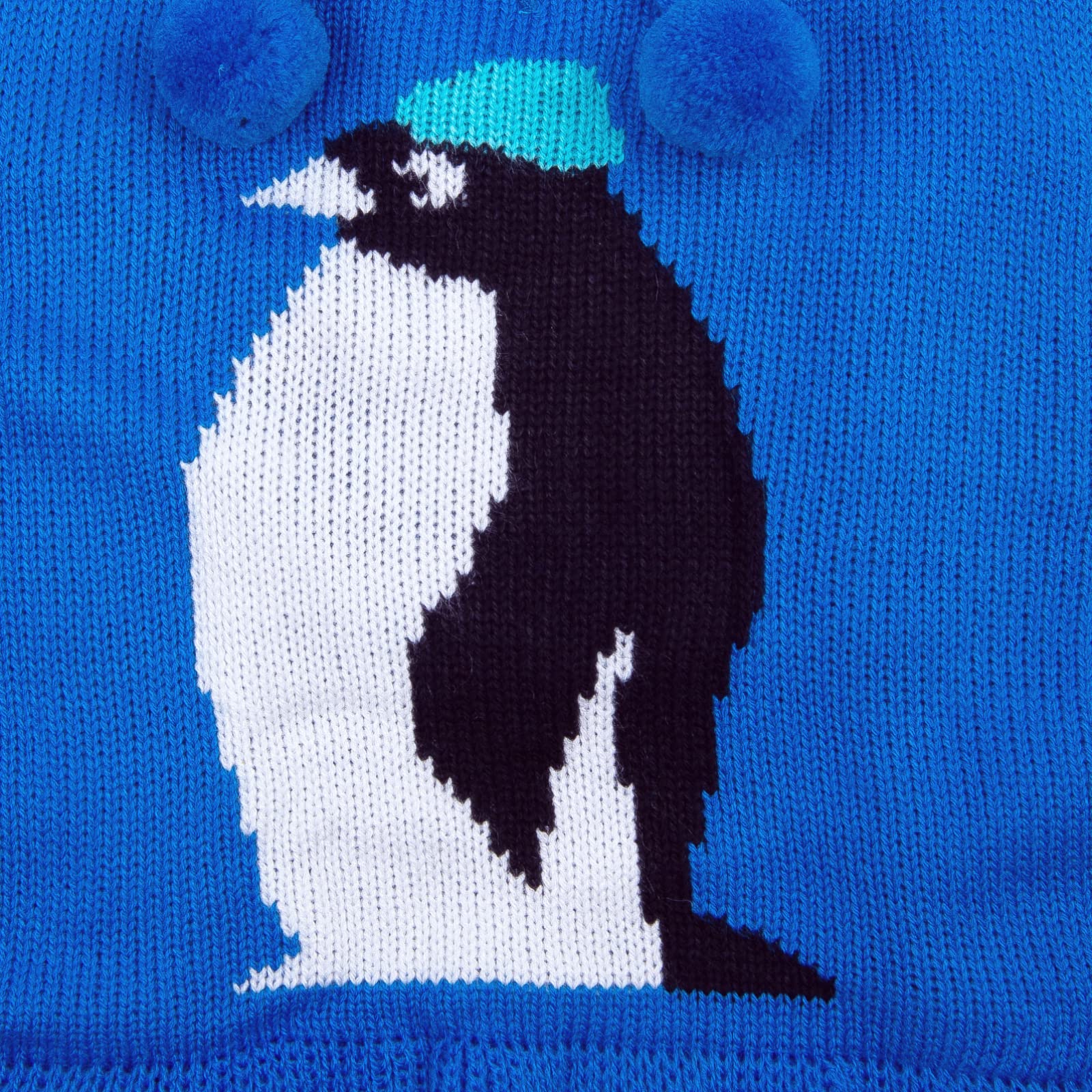 Cutebone Blue Dog Sweater Dress Penguin Pattern Knit Turtleneck Puppy Sweater With Craft Pom Pom Ball Pullover Ruffle Dress For