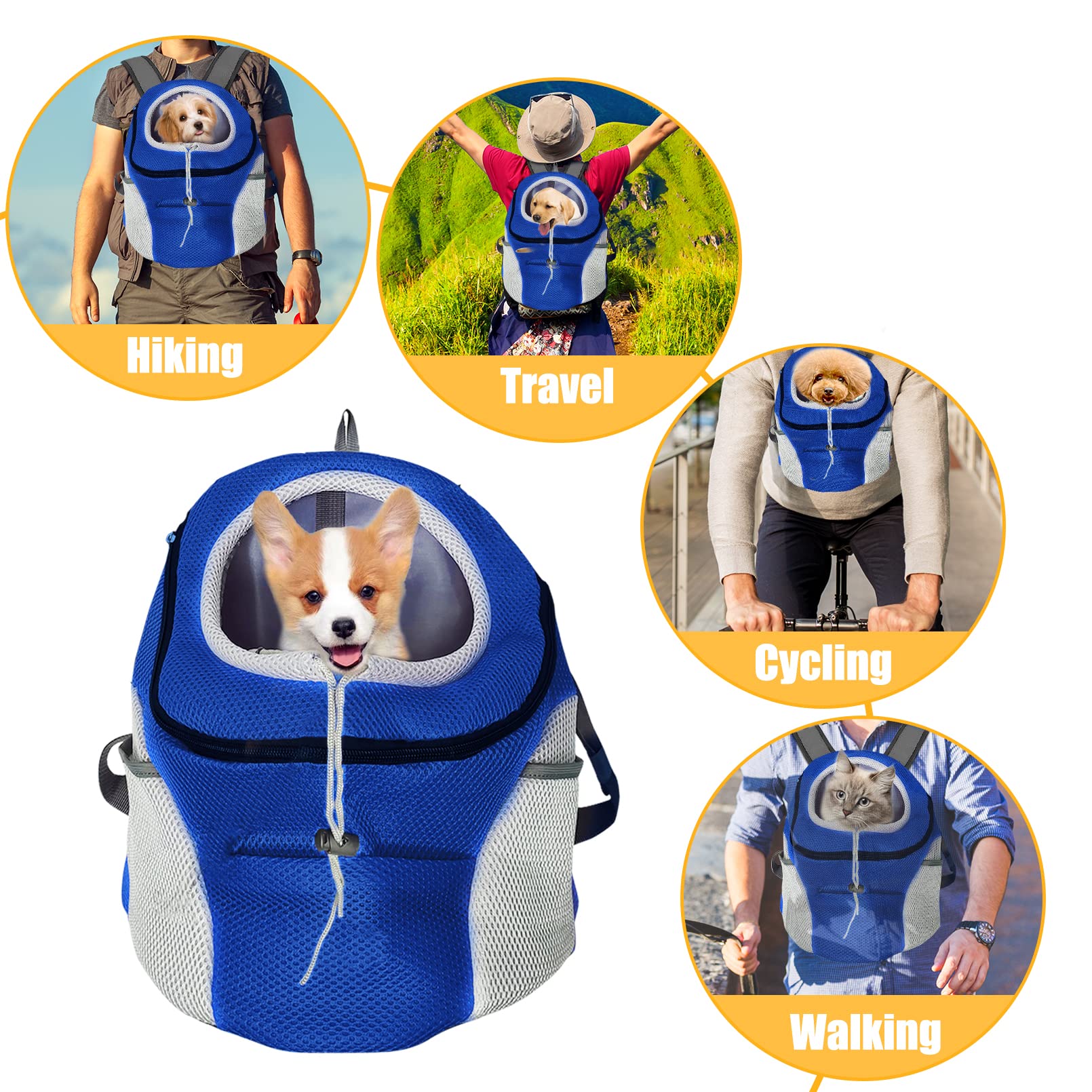 Fhiny Dog Carrier Backpack, Comfortable Doggy Front Backpack Pet Puppy Carrier Travel Pack With Breathable Head Out Design And P
