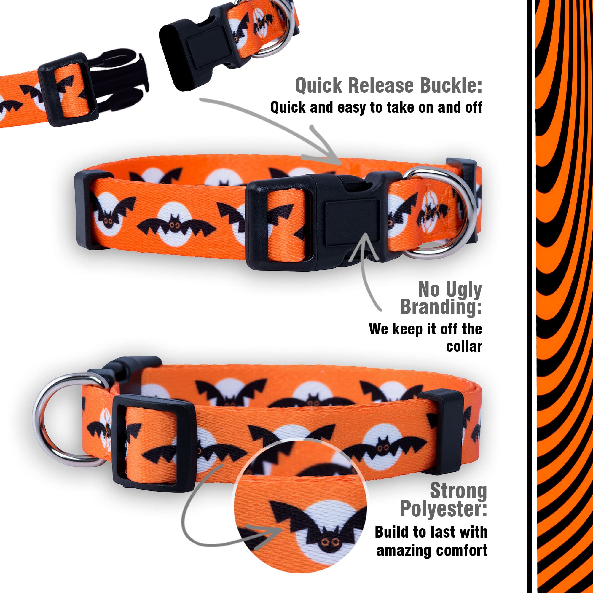 Native Pup Halloween Dog Collar (Large, Bats And Moon)