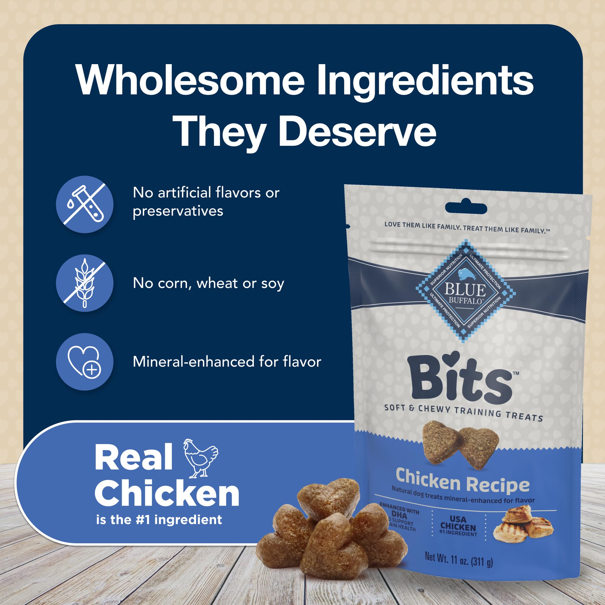 Blue Buffalo BLUE Bits Natural Soft-Moist Training Dog Treats, Chicken Recipe 11-oz Bag