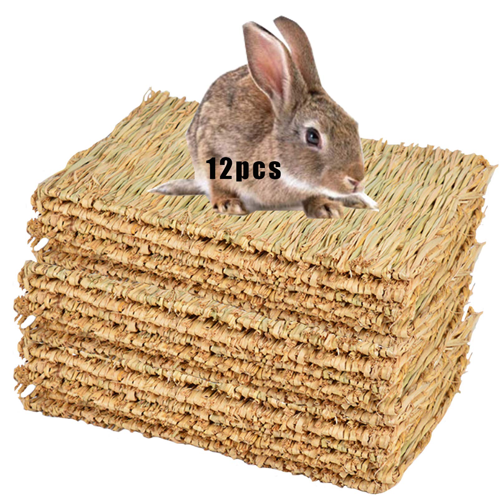 Grass Mat For Rabbit Bunny Chew Toys Woven Bed Mat For Guinea Pig Chinchilla Squirrel Hamster Cat Dog And Small Animal (12Pcs Gr