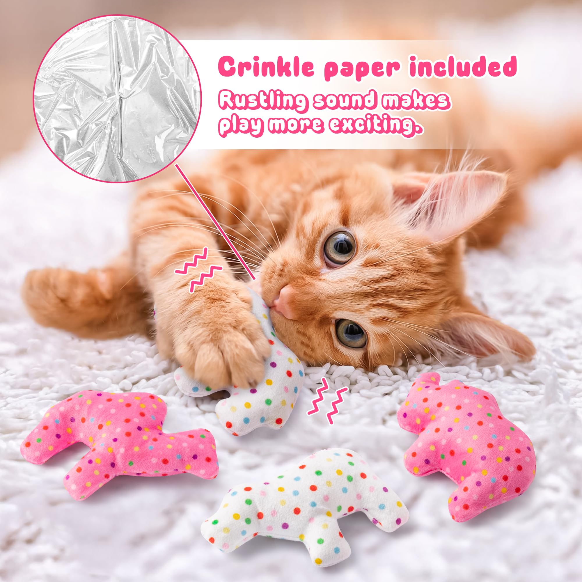 Mallmall6 6Pcs Frosted Animal Cookie Catnip Crinkle Paper Sound Toys Gift For Cat, Catmint Teething Chew Kick Interactive Toy Fo