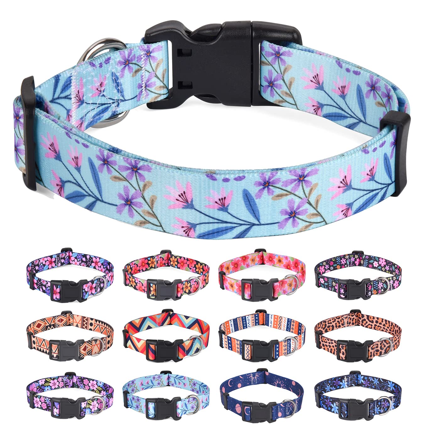 Hqyddmi Dog Collars With Floral Print, Soft Comfortable Adjustable Collars For Small Medium Large Dogs, Floral Pattern For Girl 