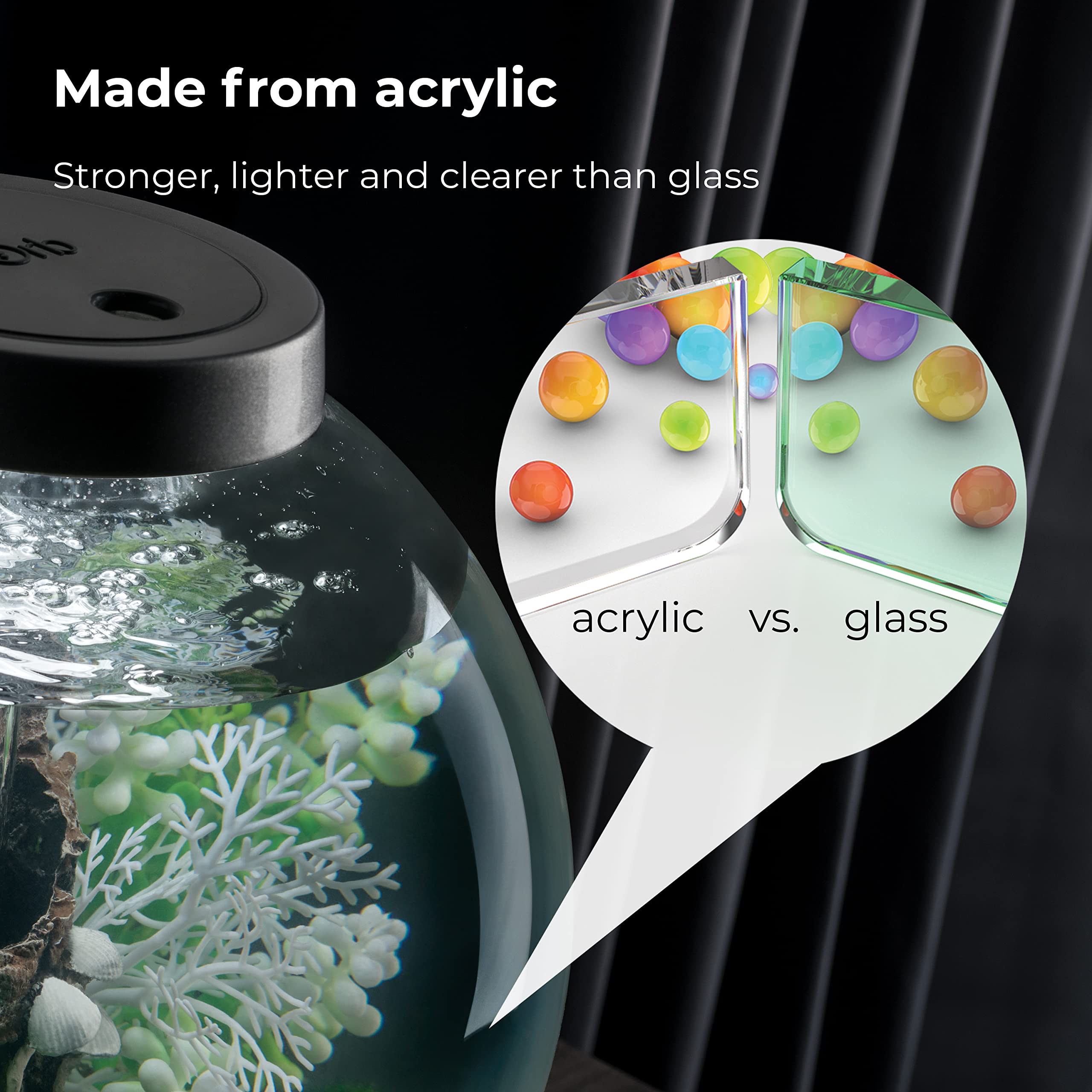 biOrb Classic 30 Acrylic 8-Gallon Aquarium with Multi-Color Remote-Controlled LED Lights Modern Tank for Tabletop Display, Black
