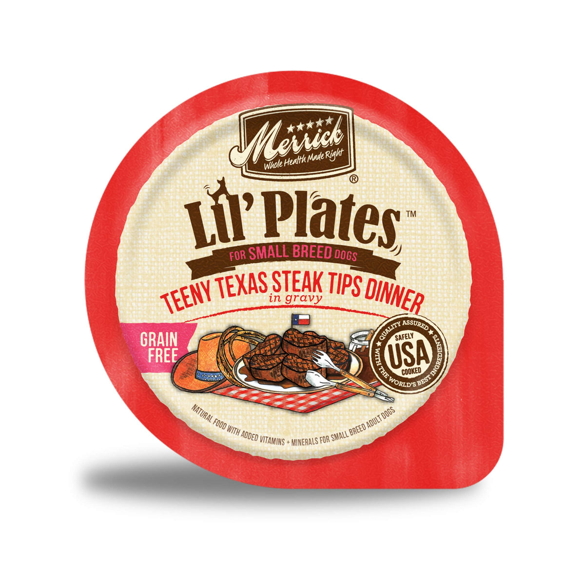 Merrick Lil’ Plates Premium Grain Free Natural Wet Dog Food For Small Dogs, Soft Teeny Texas Steak Tips Recipe