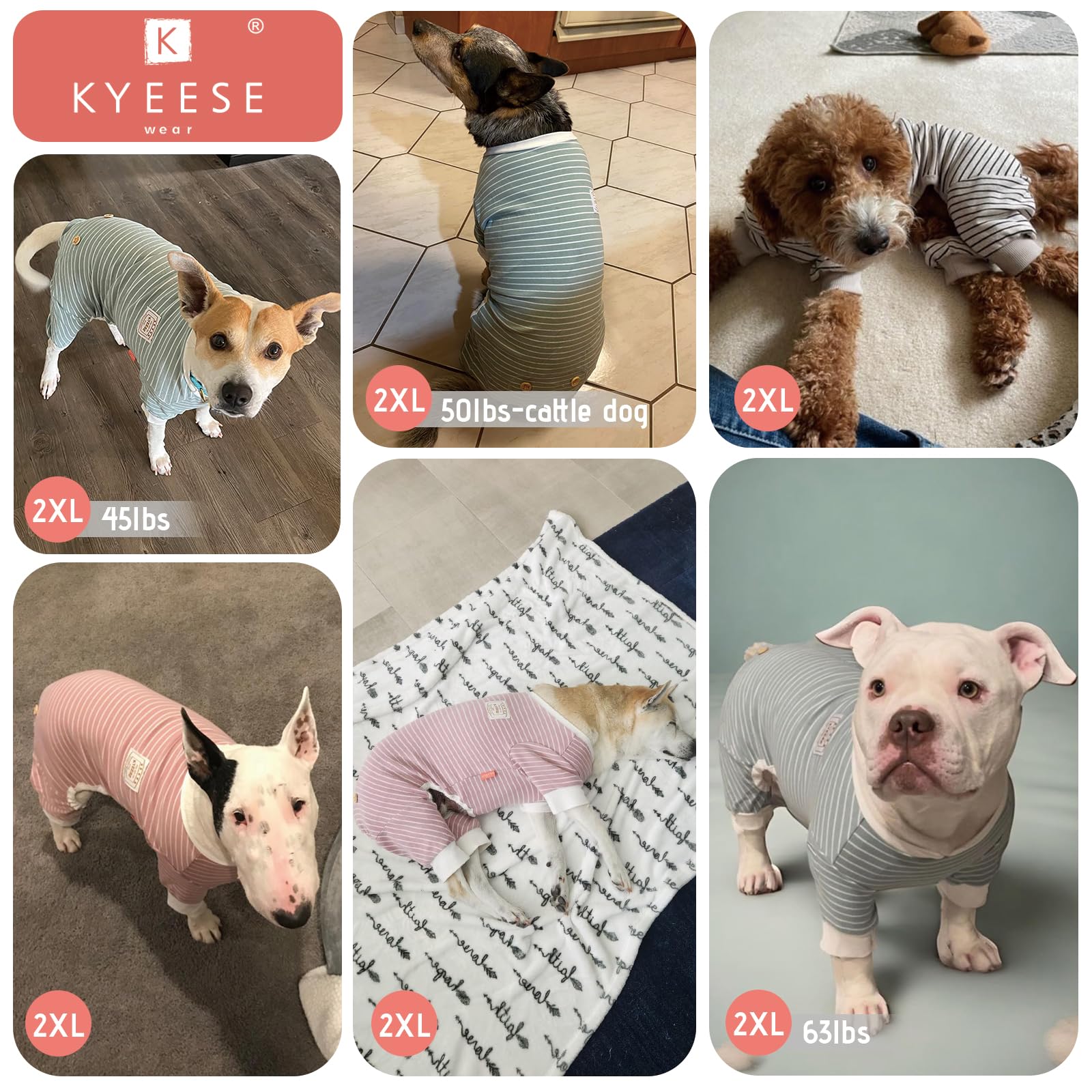 Kyeese Dog Pajamas For Small To Medium Dogs Stretchy 4 Legged Dogs Jumpsuit Onesie Stripes Pet Pjs For Hair Shedding Cover Dog C