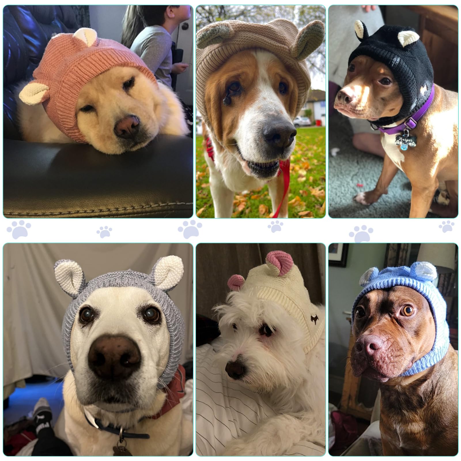 Quiet Ears For Dogs, Dog Ear Muffs Noise Protection Knitted Pet Ears Snood Head Wrap Hats For Medium To Large Cats Pets(Royal Bl