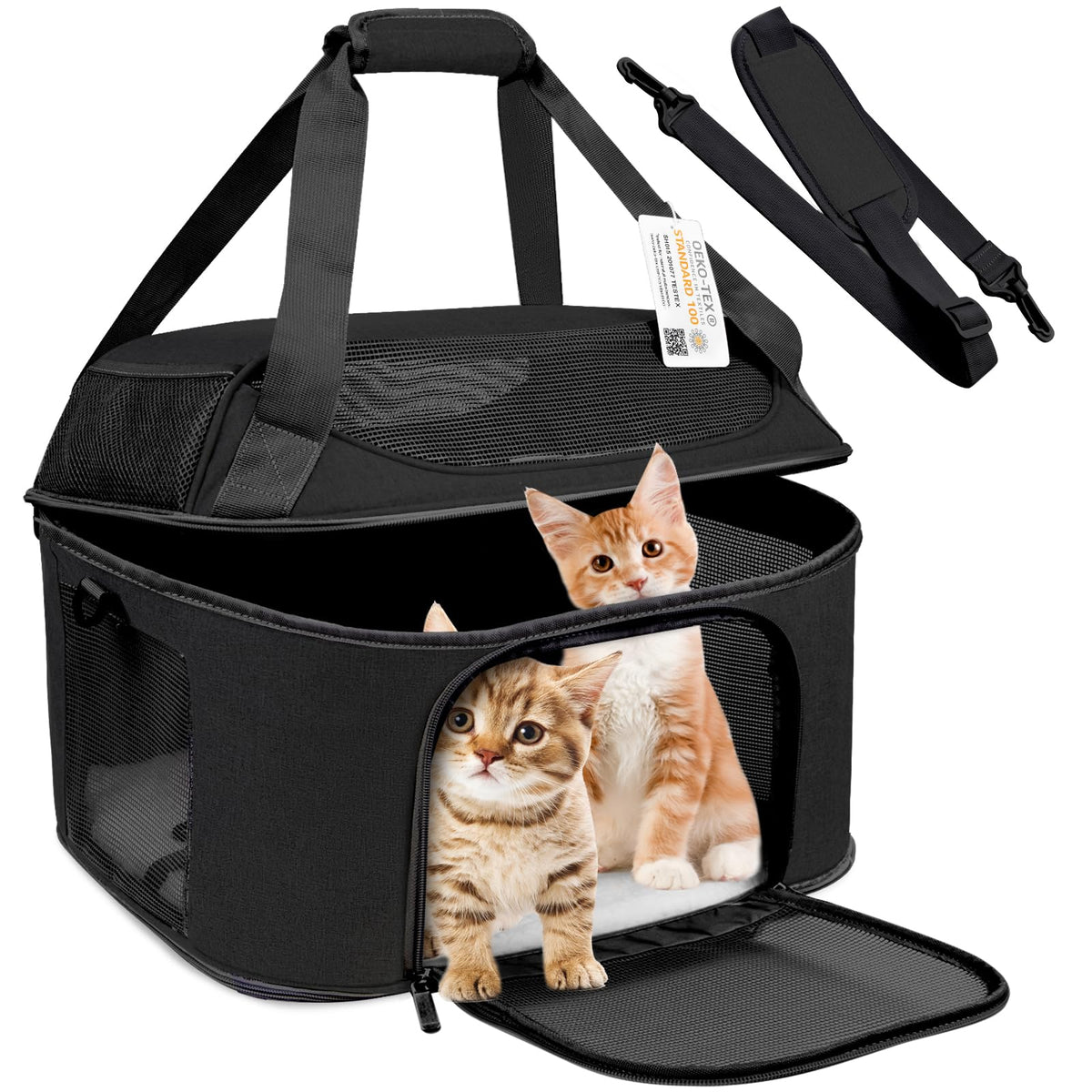 Bejibear Large Cat Carrier For 2 Cats, Soft Side Carrier For Cats Small Dogs, Collapsible Travel Dog Carrier Oeko-Tex Certified, Tsa Airline Approved Cat Carrier Backpack For 20 Lbs Cat,Black