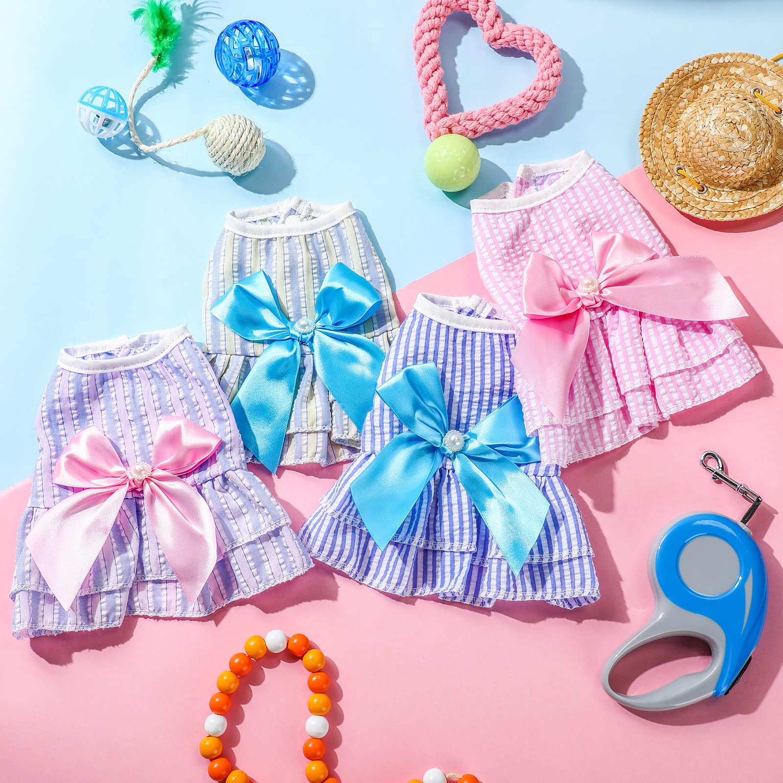 4 Pieces Dog Dresses Dogs Puppy Clothes Summer Princess Pet Dresses Girl Female Doggie Tutu Skirt Apparel for Chihuahua Yorkies