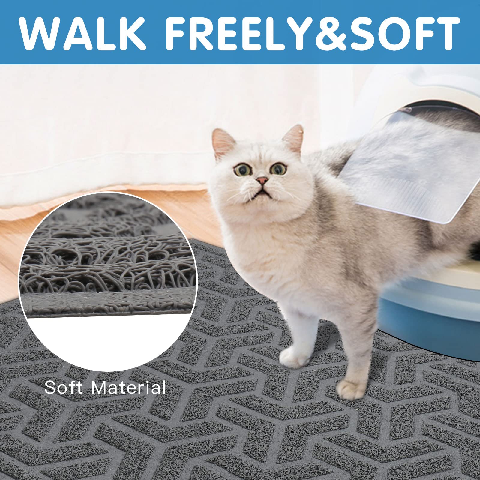 Upsky Cat Litter Mat, Litter Trapping Mat Soft On Kitty Paws, Durable Large Litter Box Mat 46 X 35 Inches Scatter Control For Cat Litter, Waterproof And Non-Slip Cat Mat.