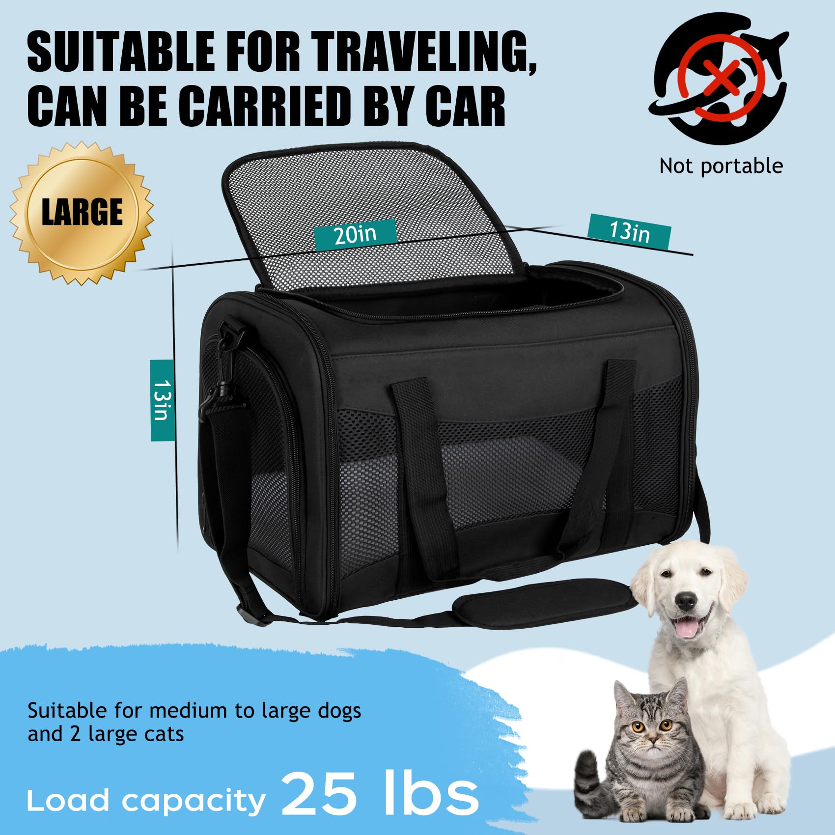 Yipincover Carriers Soft-Sided Pet Carrier For Medium Large Cats Dogs Under 35Lbs,Breathable Mesh Ventilation Design,Airline App
