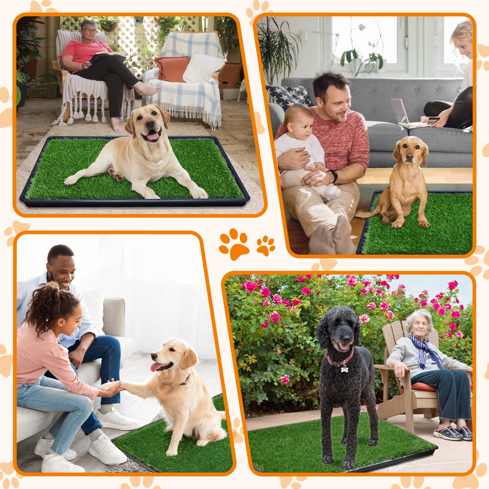 Loobani 33.2In X 21In Replacement Artificial Grass Puppy Training Pads, Quickly Absorbency Portable Dog Potty Grass, Fit 35X23In