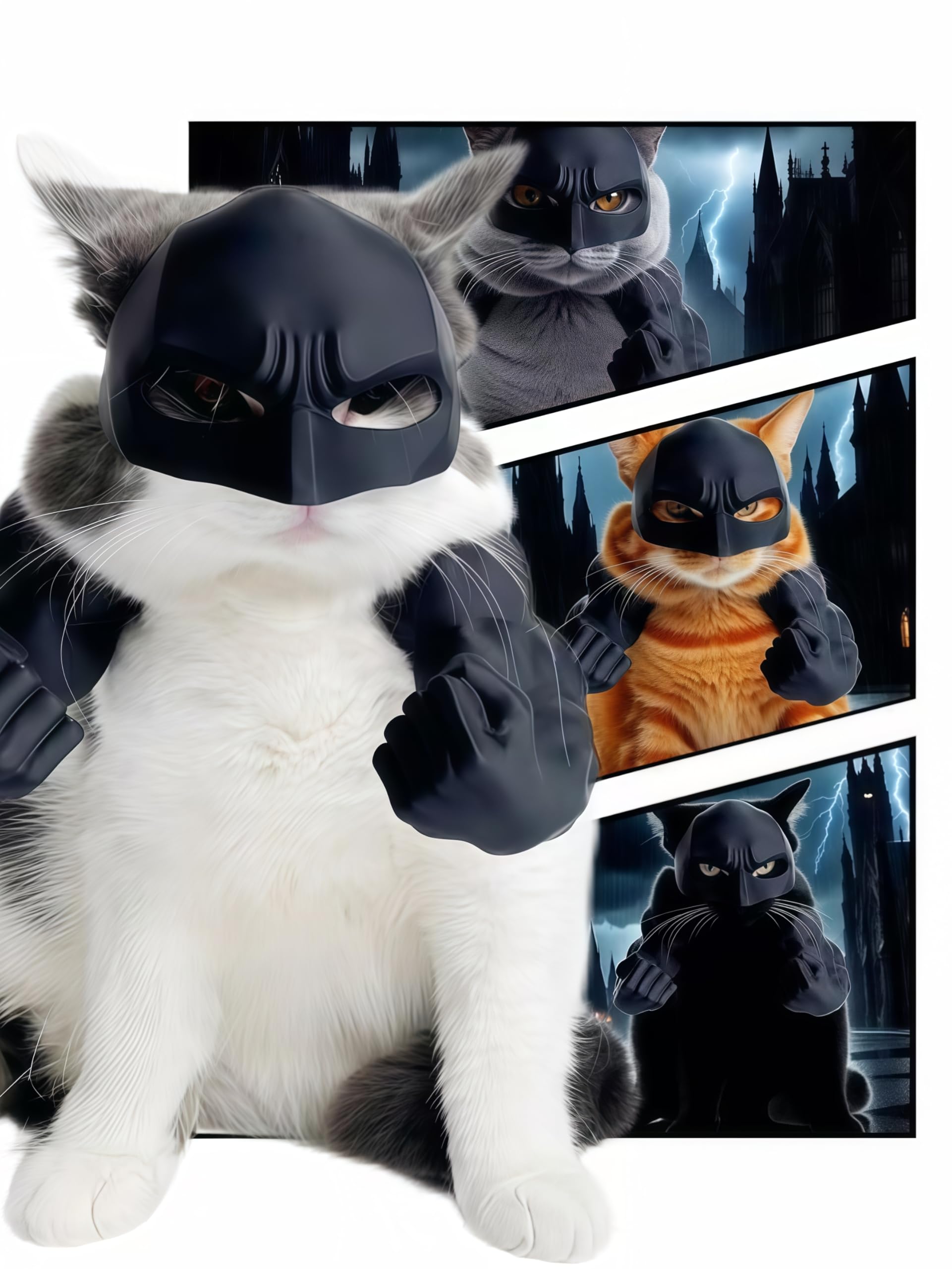 LINHUNCAT Cat Halloween Costume Accessories Set, 3D Printed Bat Mask and Muscle Arms, Role Play Props,Funny Cat Costume Accessor