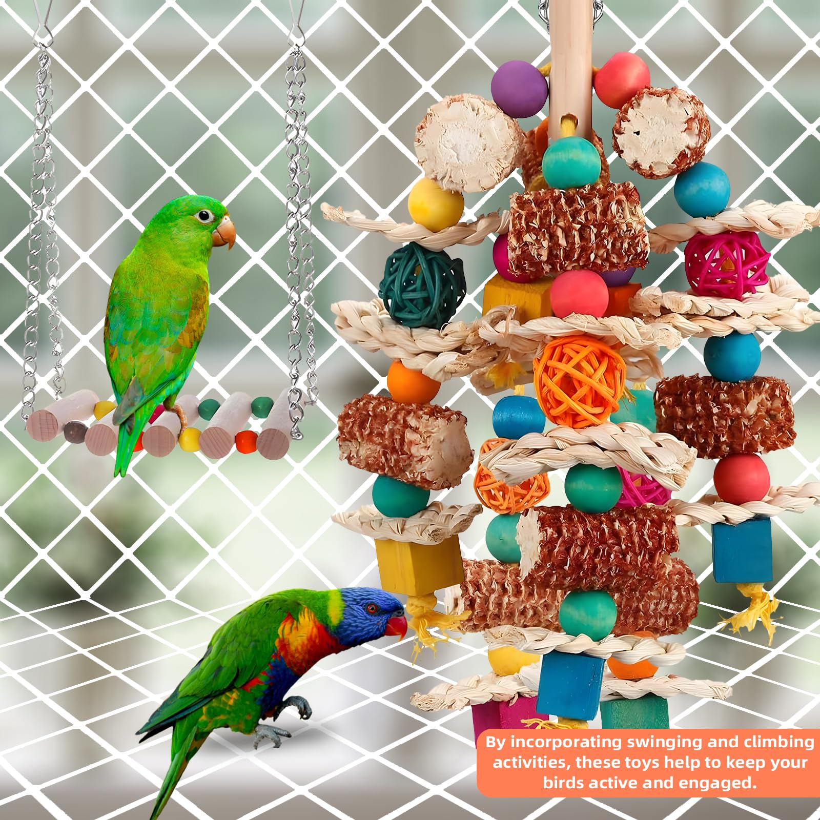 Cnymany 2 Pcs Parrot Toys, Natural Corn Cob Bird Chewing Toys And Bird Swing Toy, Bird Cage Accessories For Cockatiels, African