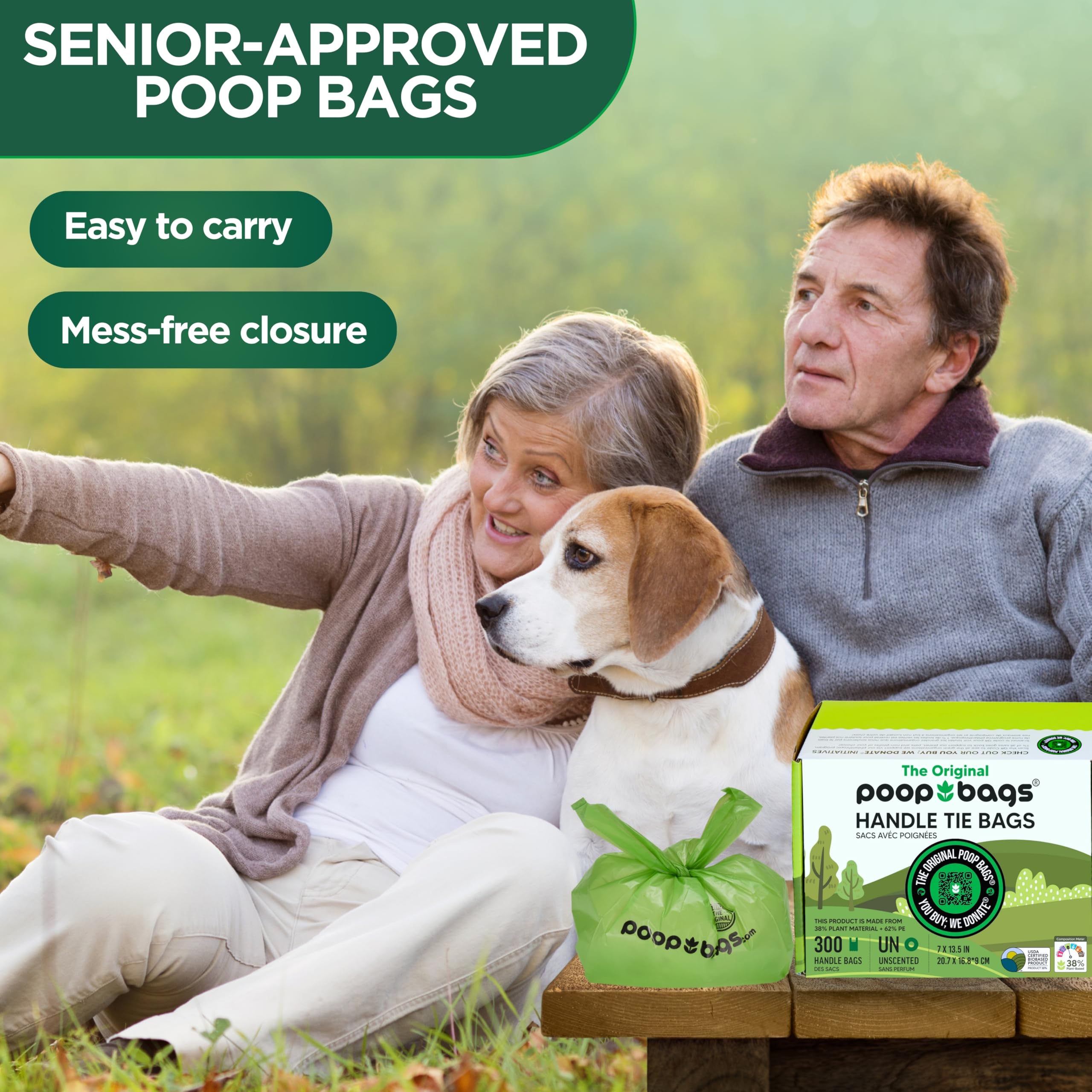 The Original Poop Bags Dog Poop Bags With Handles, 38% Plant-Based, Heavy-Duty & Leak-Proof Poop Bags For Dogs, 300 Count