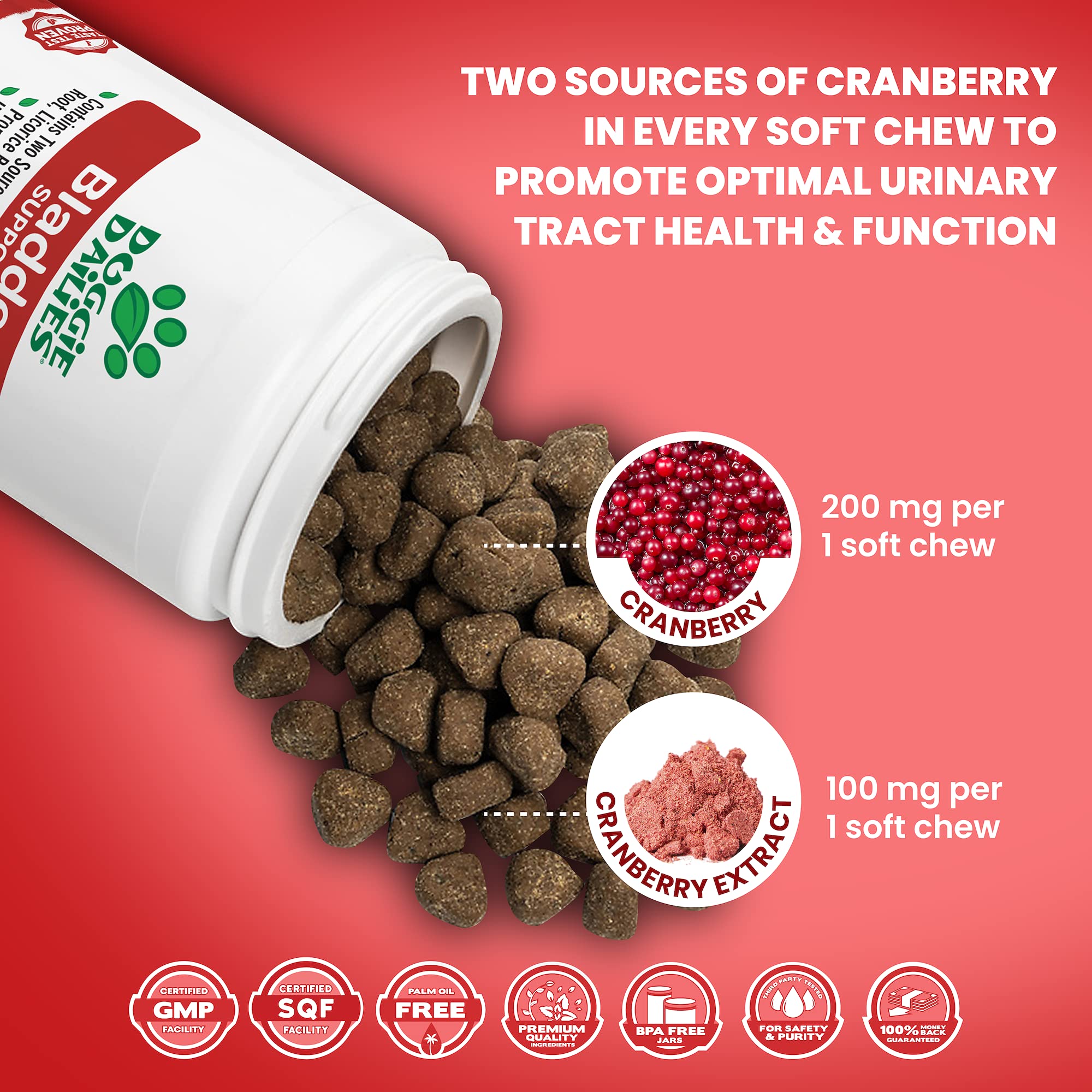 Doggie Dailies Cranberry Supplement for Dogs, 225 Soft Chews, Urinary Tract, Bladder & Kidney Support for Dogs, Cranberry for Do