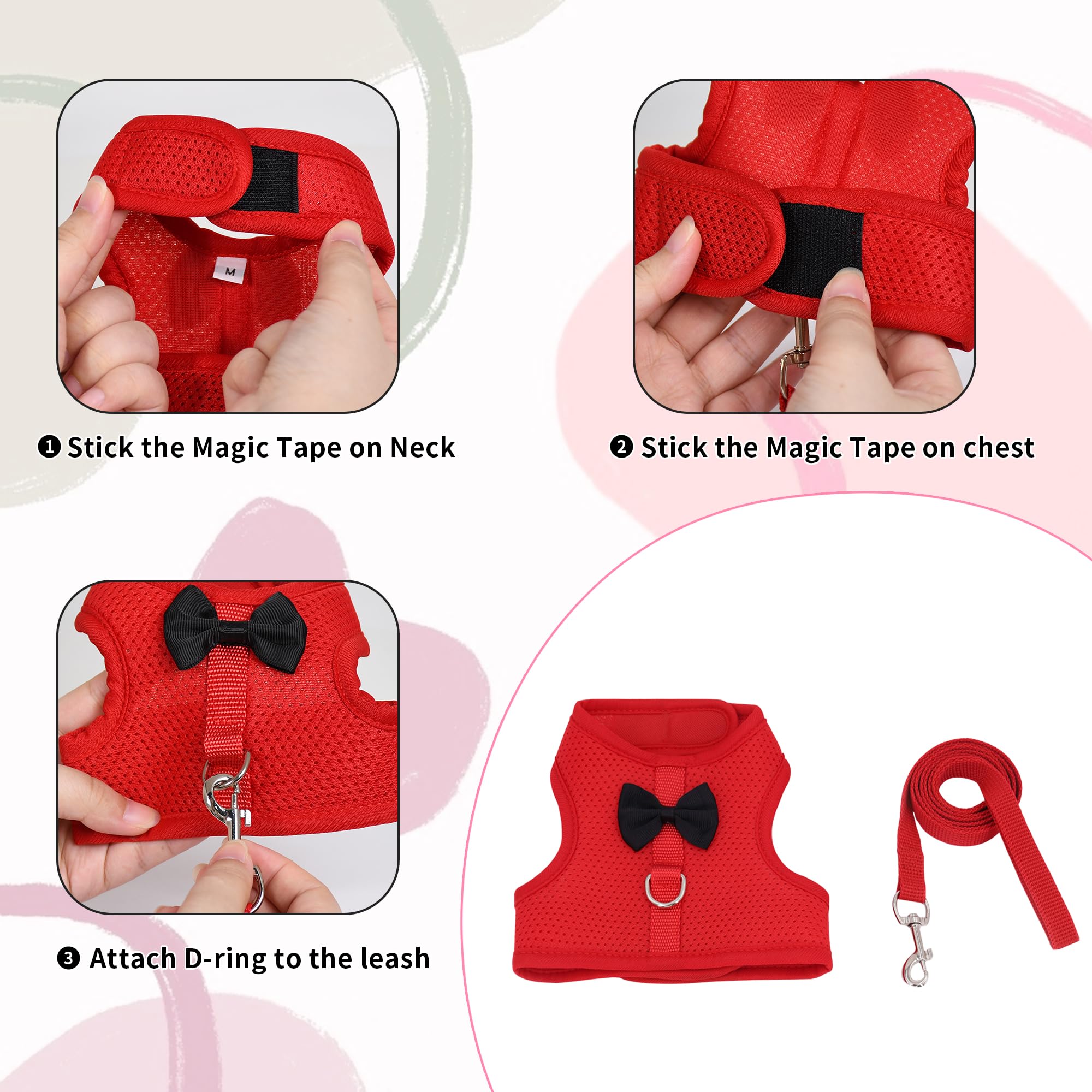 AIITLE Rabbit Harness and Leash Set with Cute Bow, Christmas Soft Breathable Mesh Vest Harness for Rabbits Kitten Ferret Puppy S