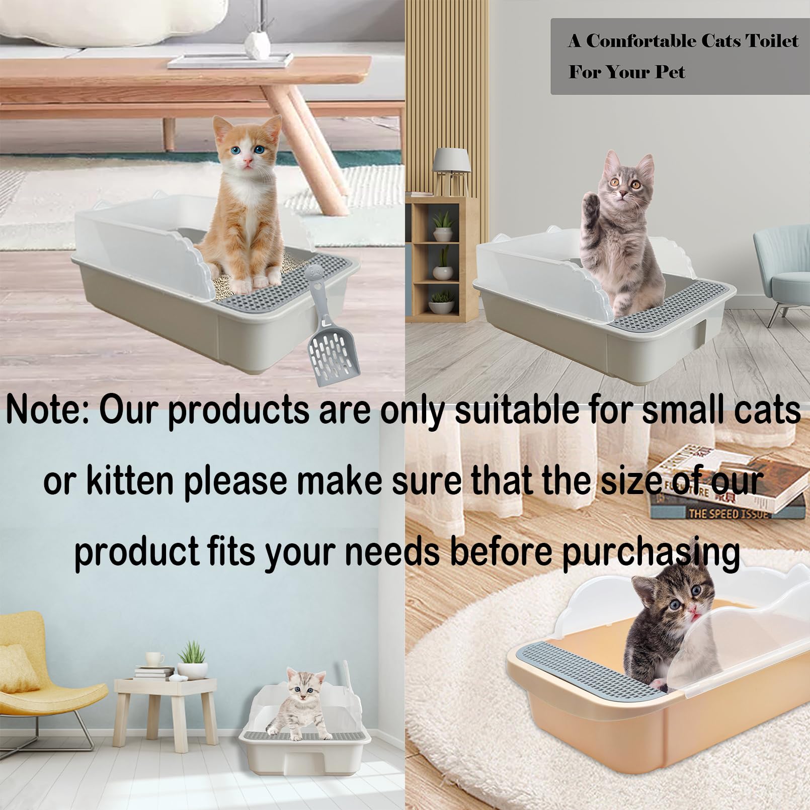 Kathson Open Small Cat Litter Box With High Side,Anti-Splashing Kitten Litter Pan,Semi-Enclosed Removable Kitty Cat Toilet With