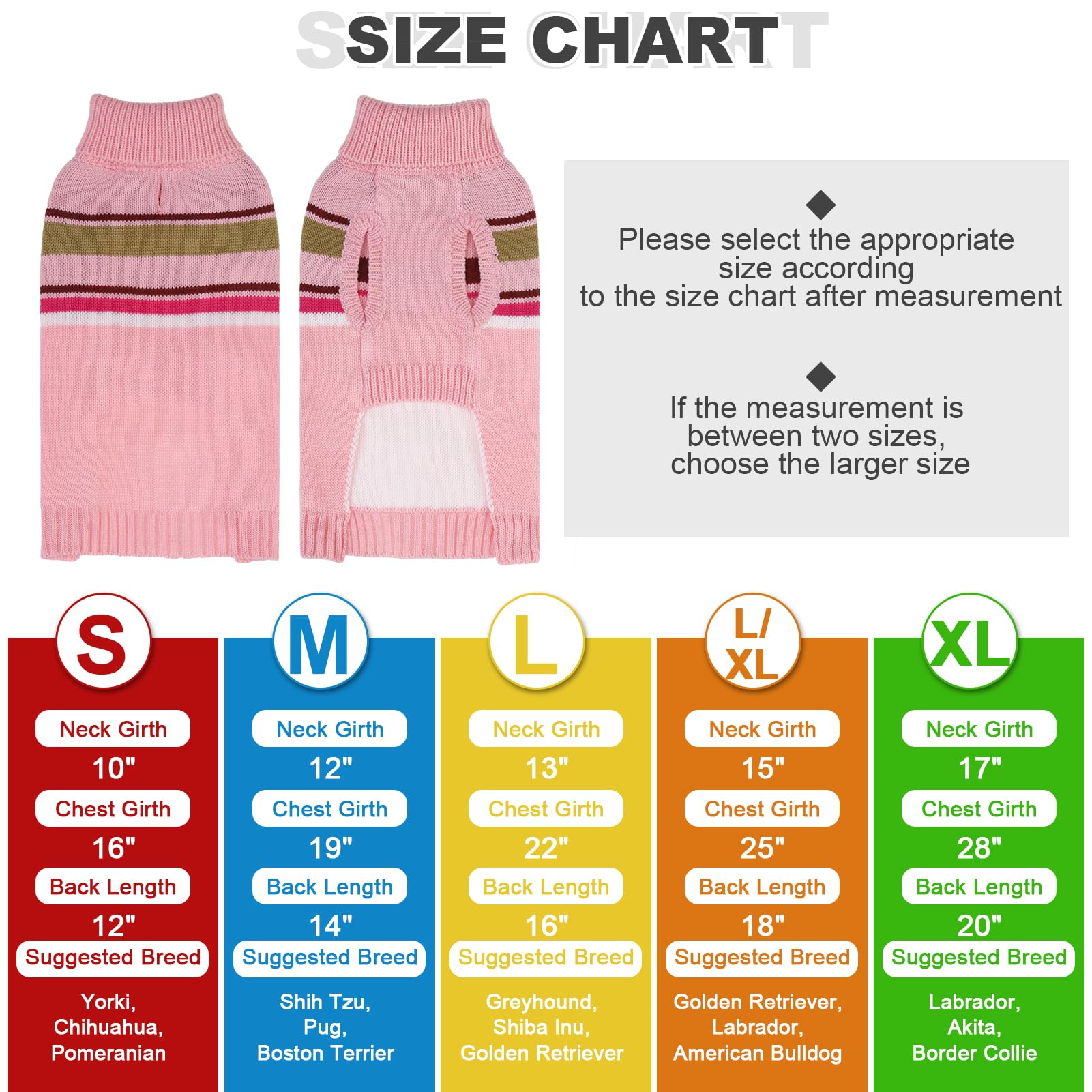 PAWCHIE Dog Sweater - Warm Turtleneck Coat for Large Dogs, Girls & Boys, Stretchy Knitted Outfit with Leash Hole, Pink L/XL