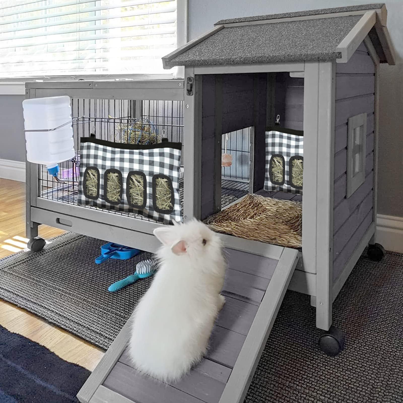 Tsgyrt Rabbit And Guinea Pig Hay Feeder Bag - 18In X11In Small Animal Storage - 600D Oxford Cloth Fabric With 4 Holes - Navy Blu