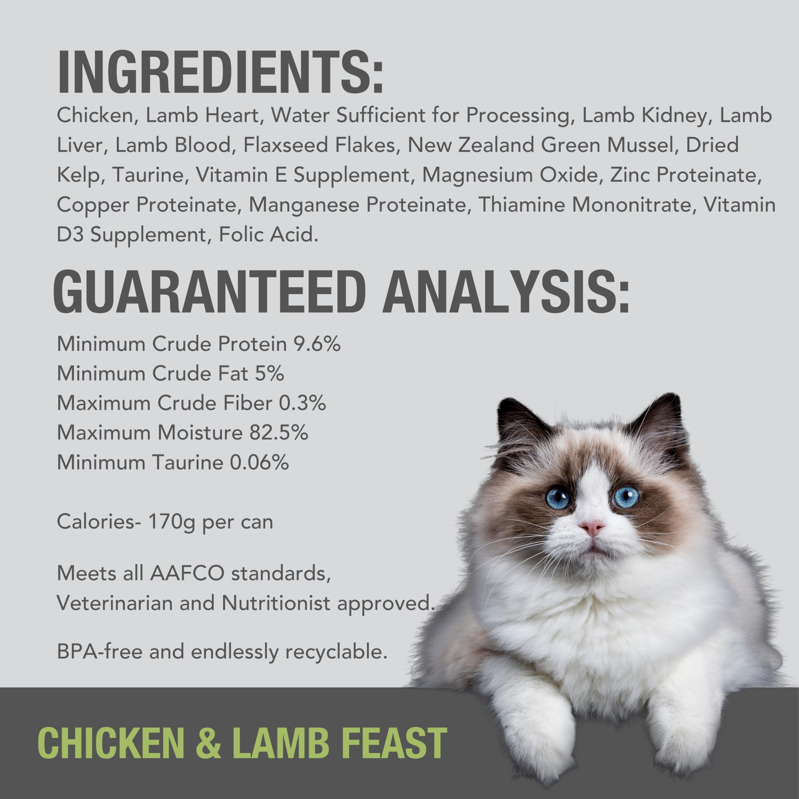 Feline Natural Pate Wet Food for Cats - Chicken & Lamb Feast, Grain-Free, High Moisture, 6 Ounce (Pack of 12), New Zealand Made