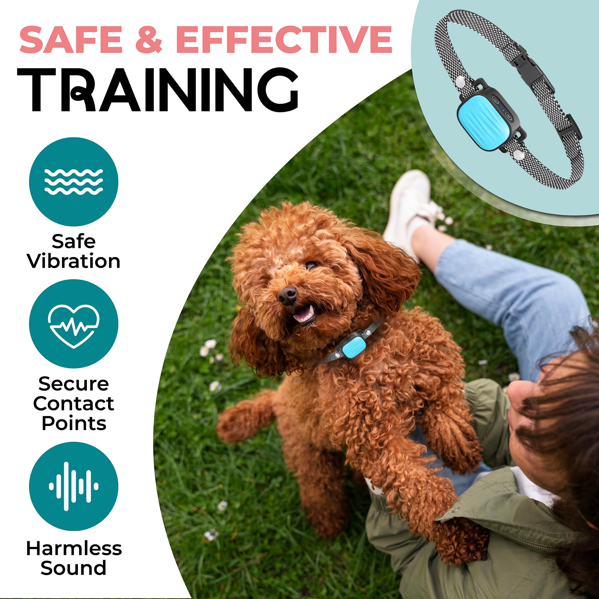 Bark Collar For Small/Medium Dogs, No Shock Anti Bark Collar, Rechargeable Anti Barking Collar W/2 Vibration & Beep Modes, Water