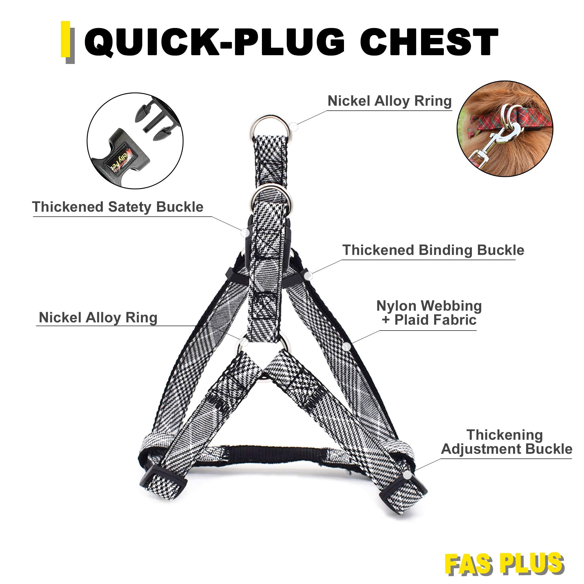 Fas Plus No Pull Dog Harness And Leash Set With Bow Tie Collar,Adjustable Vest Harness Back Clip Heavy Duty 4Ft Leash For Small, Medium, Large And Extra Large Dogs.(Grey/White-Xl)