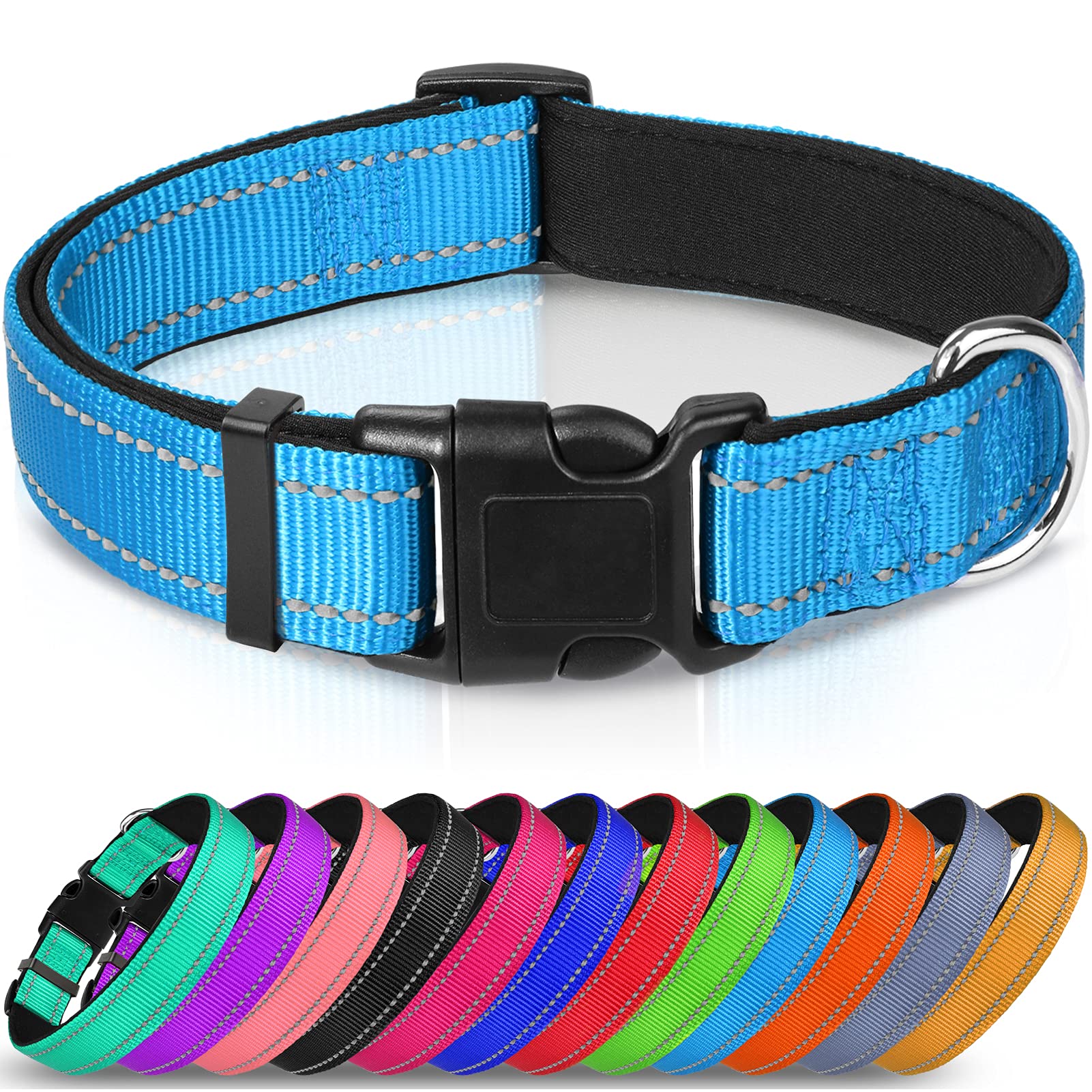 Joytale Reflective Dog Collar,Soft Neoprene Padded Breathable Nylon Pet Collar Adjustable For Extra Large Dogsskyblue,,Xl