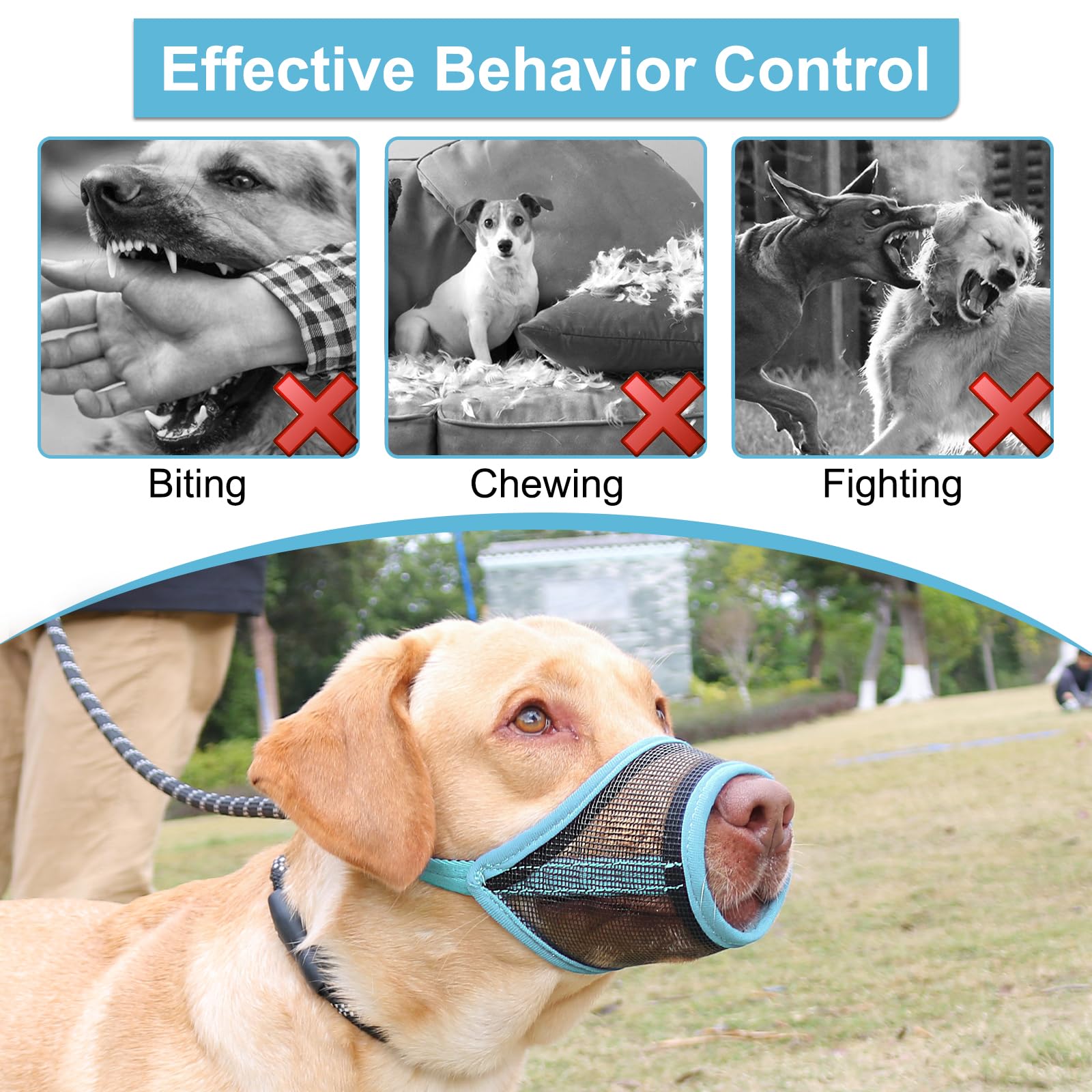 Luckypaw Dog Muzzle, Mesh Muzzle For Large Medium Dogs, Soft Mouth Cover To Prevent Biting Chewing, Drinkable Breathable Adjusta