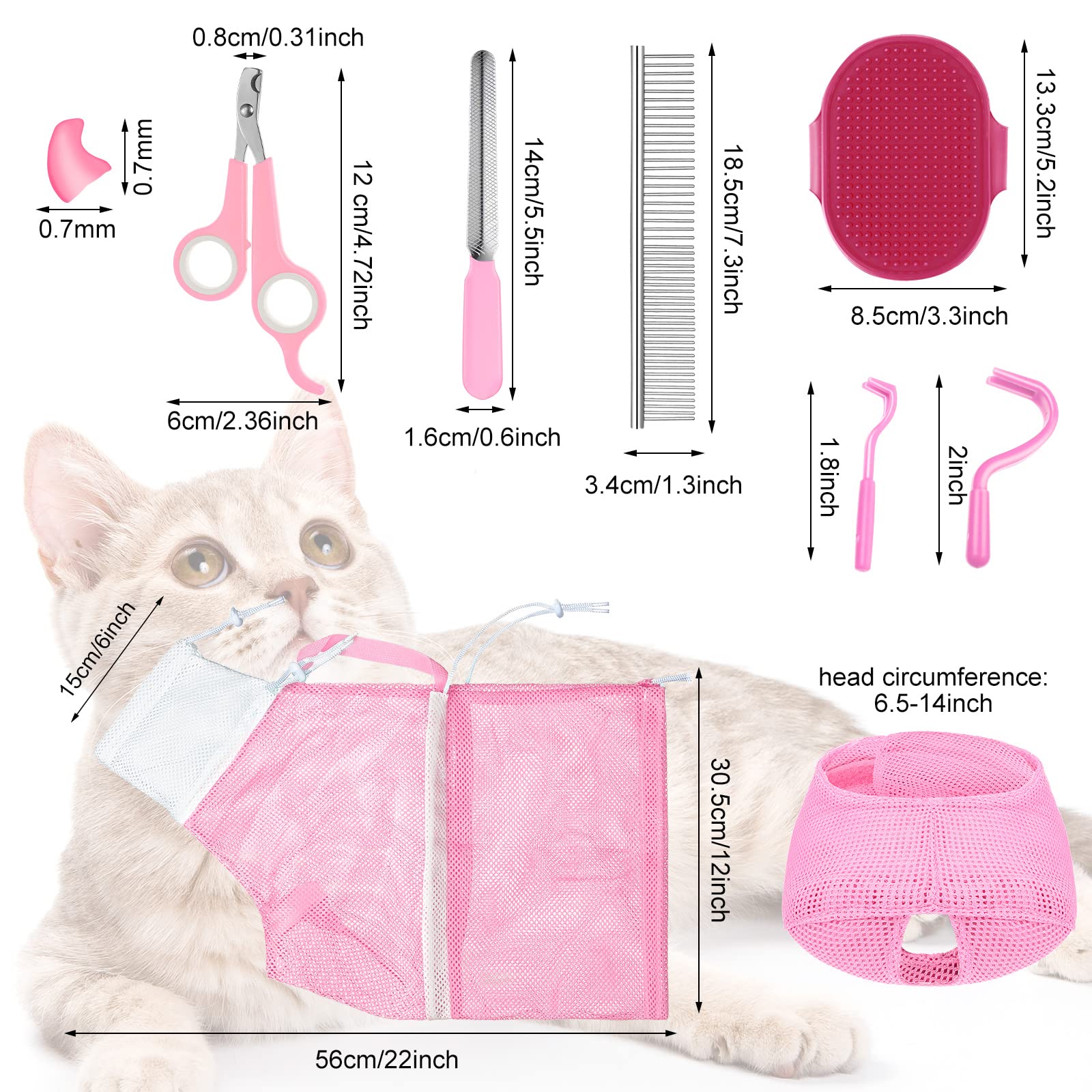 Kritkin 9 Pcs Cat Bathing Bag Set Cat Shower Bag Anti Bite And Scratch For Pet Grooming Washing Brush Comb Muzzle Nail Clipper N