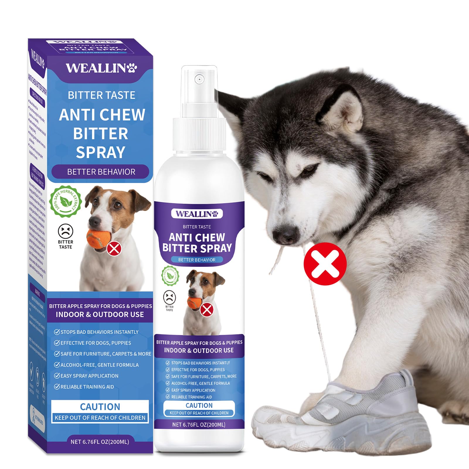 Weallin Upgrade No Chew Spray For Dogs - 6.76 Fl Oz Bitter Apple Spray For Dogs, Stops Chewing And Licking, Dog Deterrent Spray 