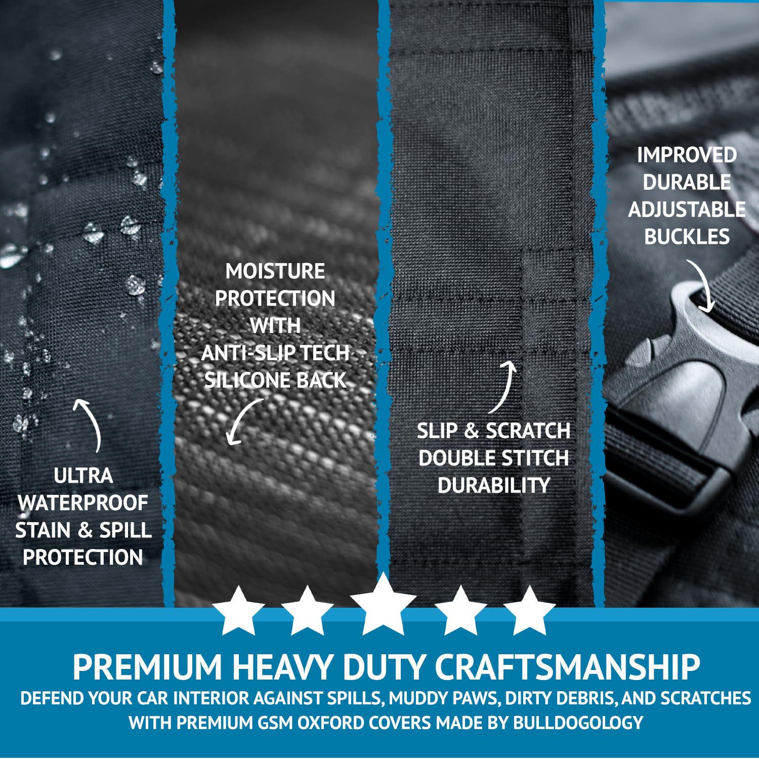 Bulldogology Dog Car Seat Cover With Mesh & Zippers Waterproof Heavy Duty Dog Hammock Backseat Protector From Dog Hair, Muddy Paws, Scratches - Pet Car Seat Cover For Cars Trucks Suvs (Large, Black)