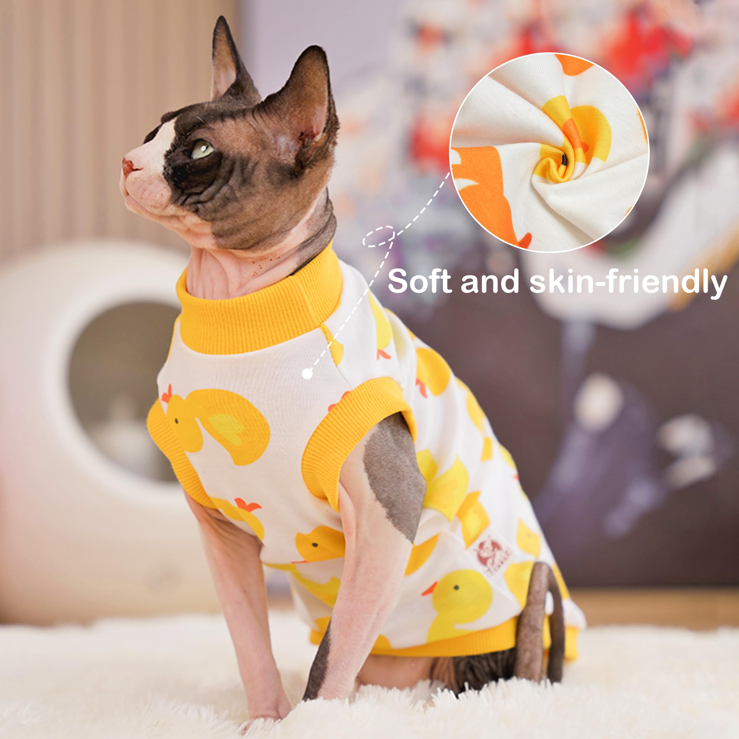 Pumyporeity Sphynx Cat Sweater & Pajamas, Soft & Stretchy, Yellow Turtleneck, For Cornish Rex, Devon Rex, L