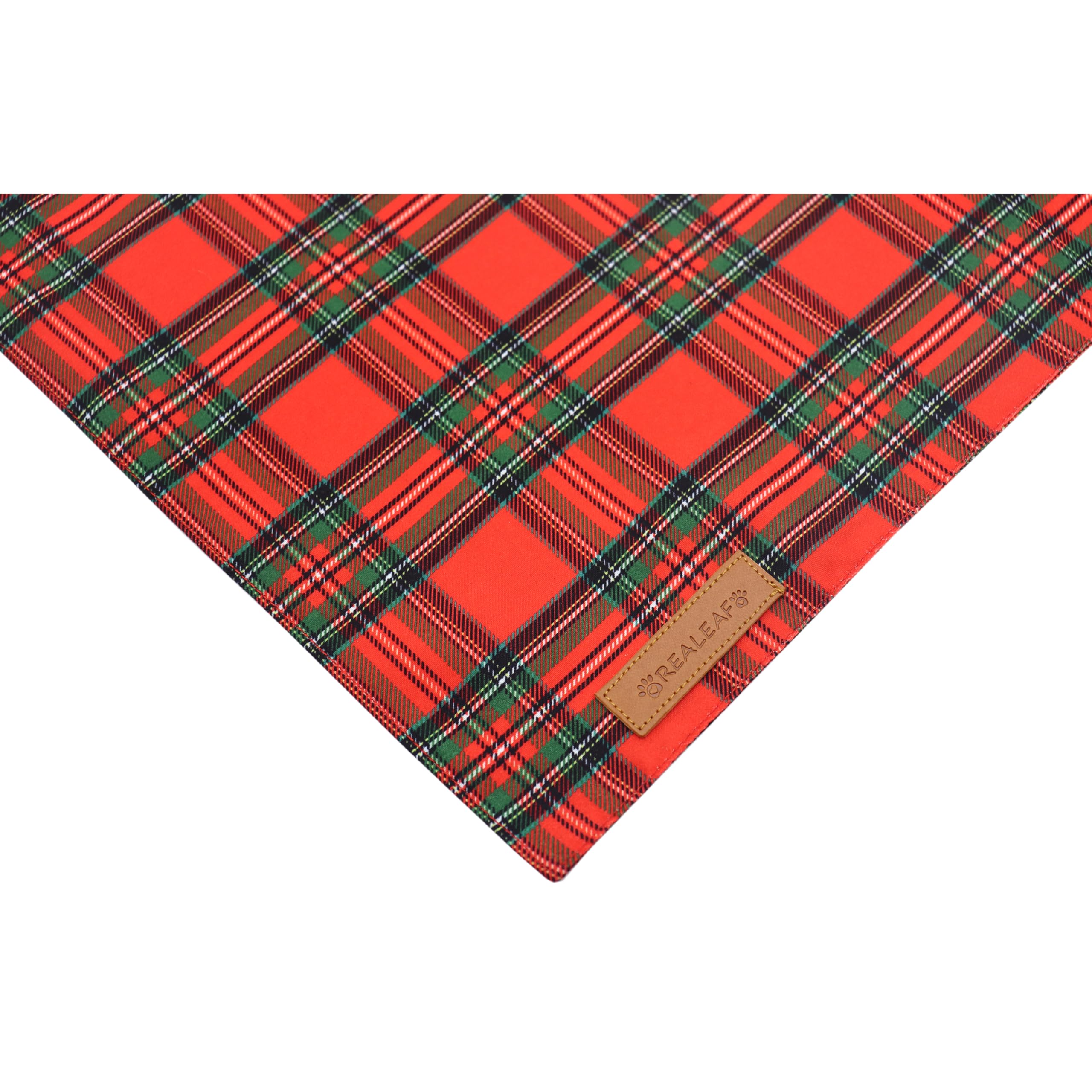Realeaf Christmas Dog Bandanas 2 Pack, Reversible Red Green Plaid Dog Scarf, Xmas Pet Bandana, Premium Durable Fabric, Holiday C