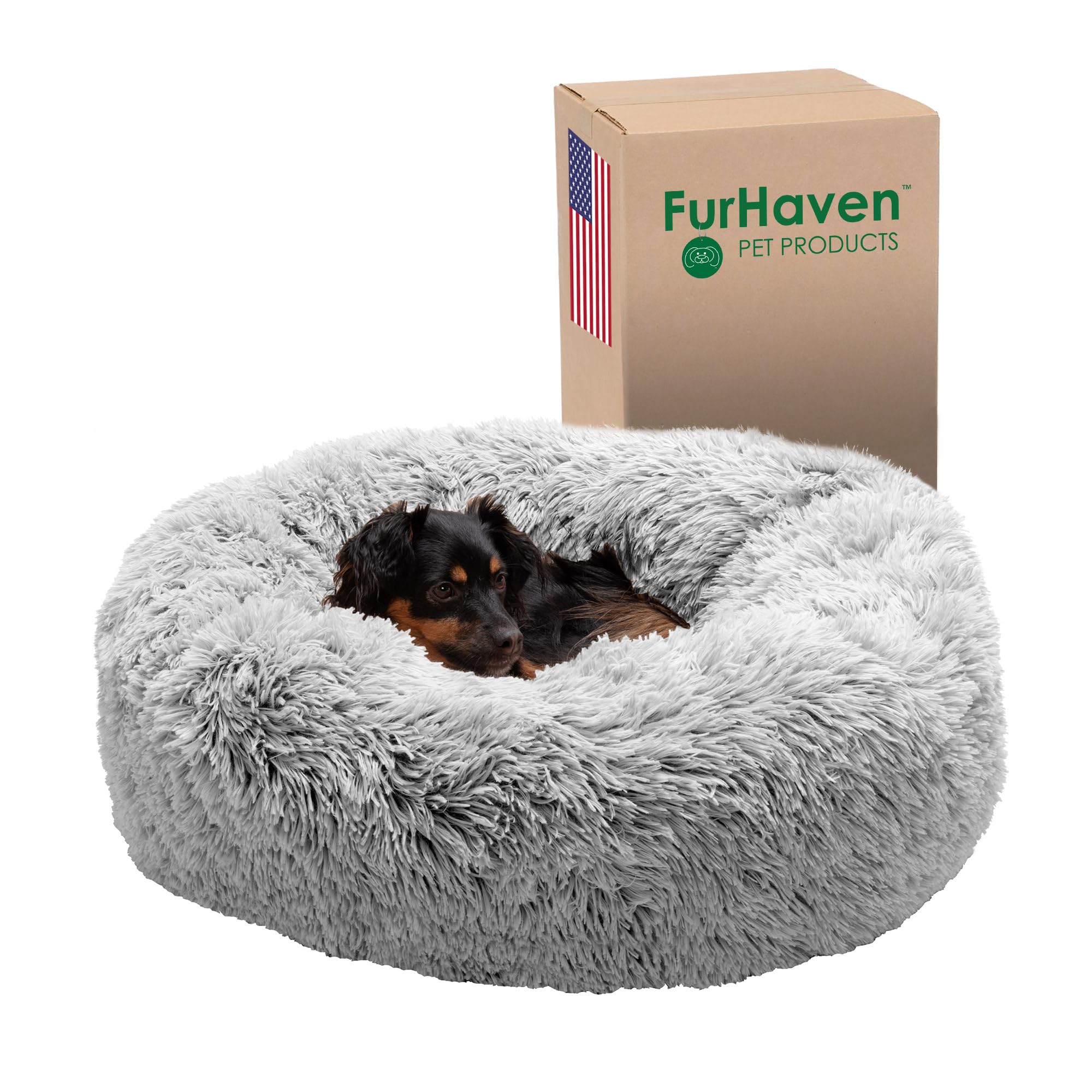 Furhaven 30'' Round Calming Donut Dog Bed for Medium/Small Dogs, Refillable w/ Removable Washable Cover, Up to 45 lbs - Shaggy P