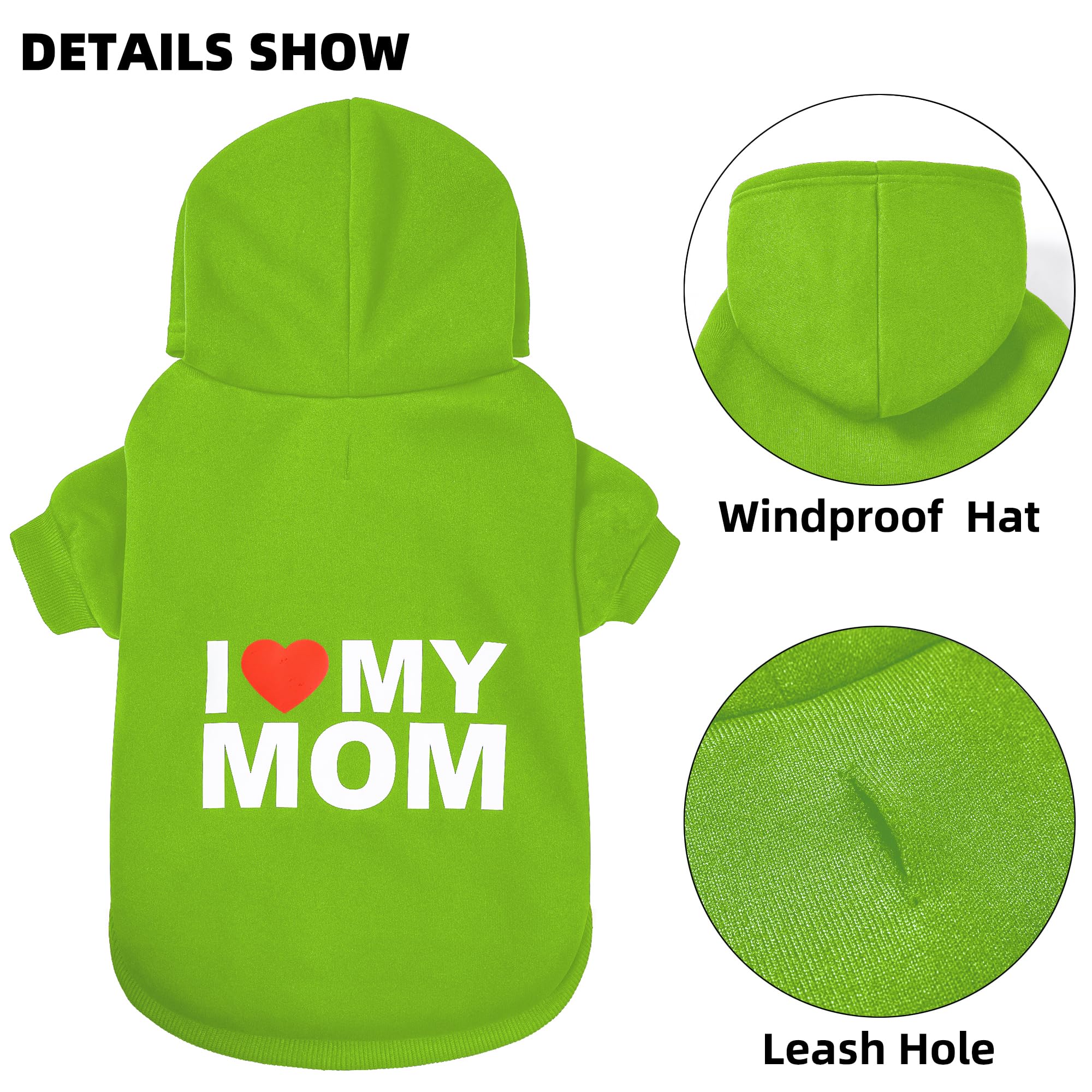 Greenjoy Dog Sweater Dog Hoodie Cold Weather Coat Hooded Sweatshirt For Puppies,Cats, Small Medium Large Dogs (Green(I Love My M