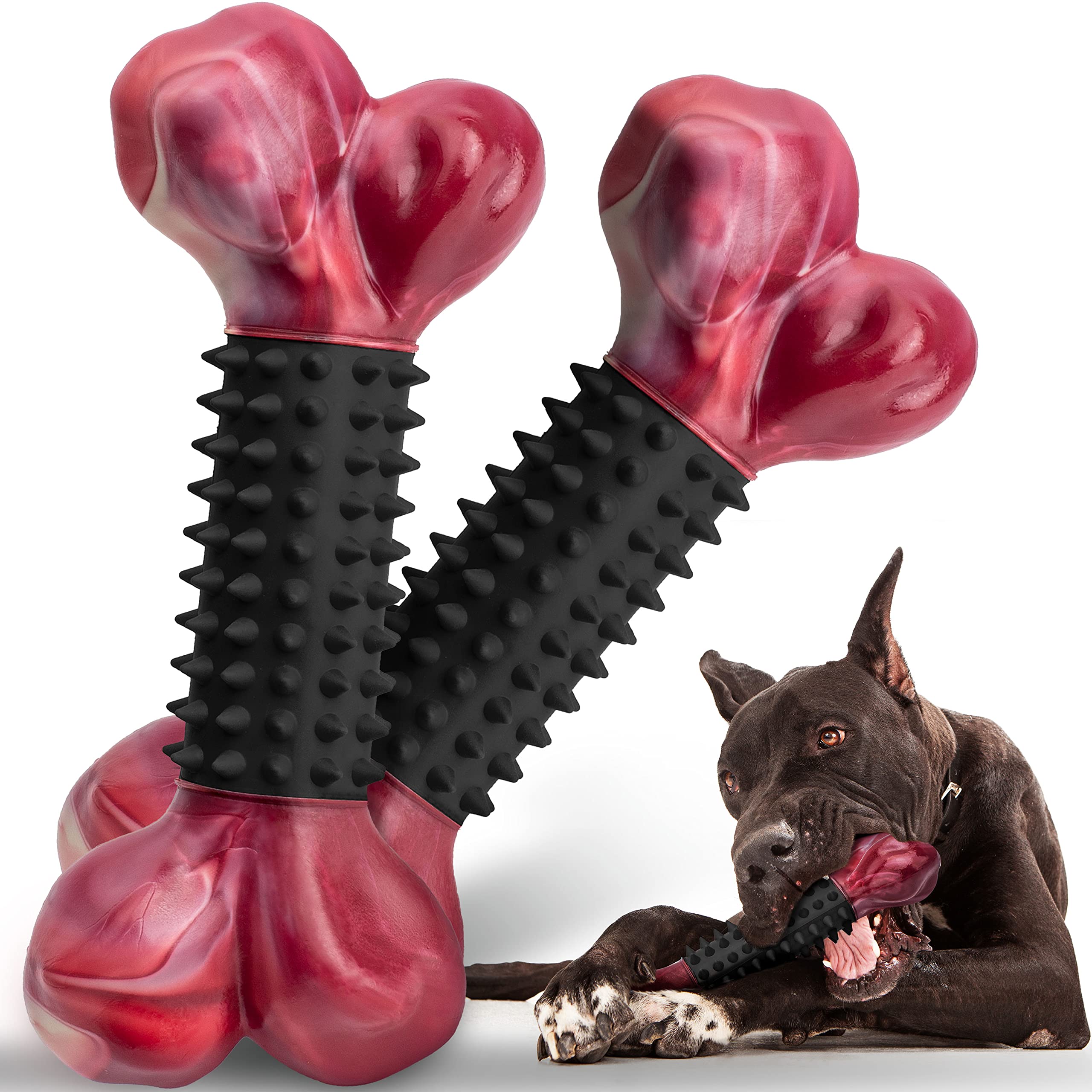 Apasiri Tough Dog Toys For Aggressive Chewers Large Breed, 2-Pack Dogs Chew Toys For Large Medium Dogs, Nylon And Rubber Dog Bon
